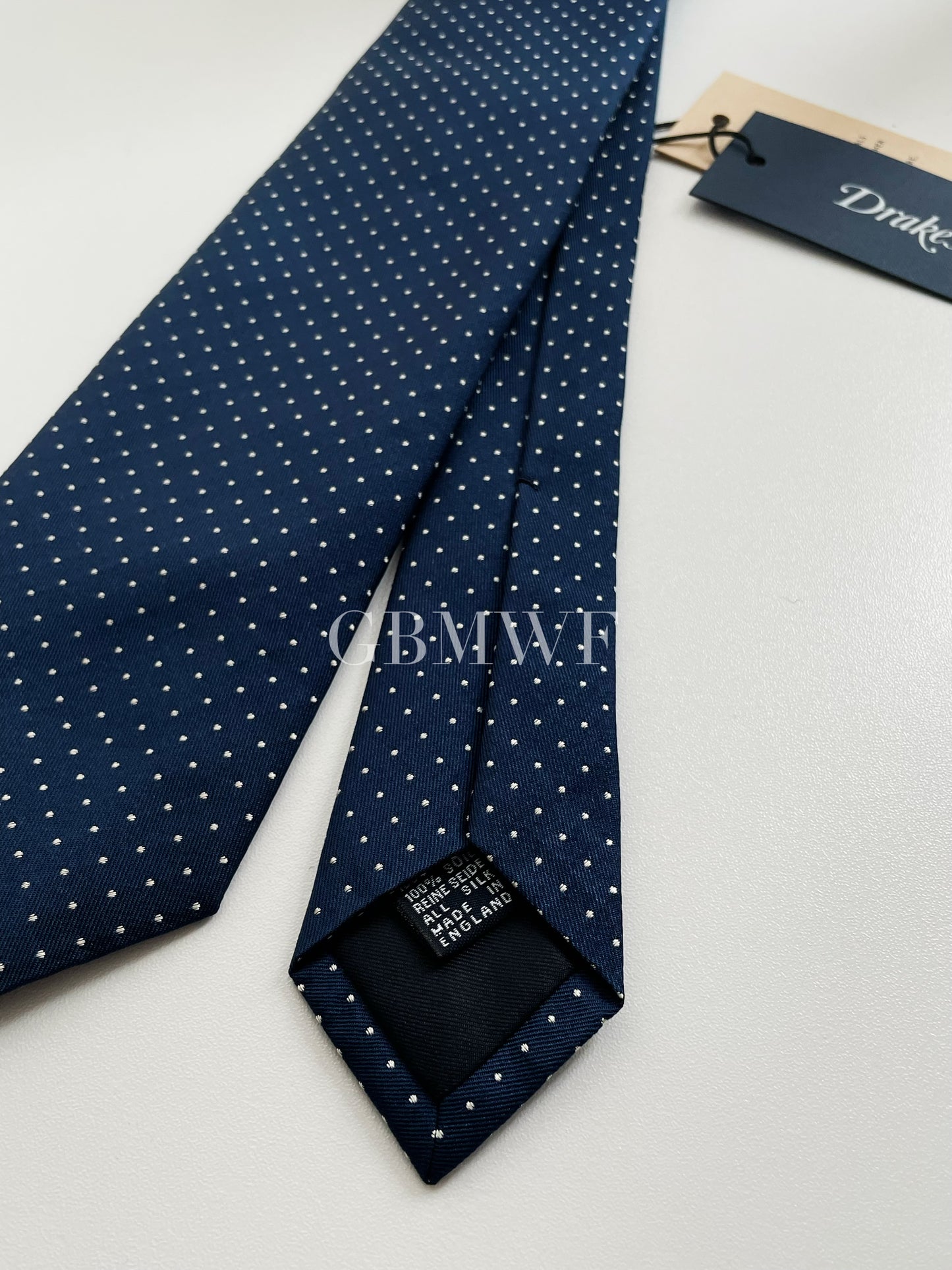 Drakes Handmade Polka Dot Tipped Silk Tie With Tag