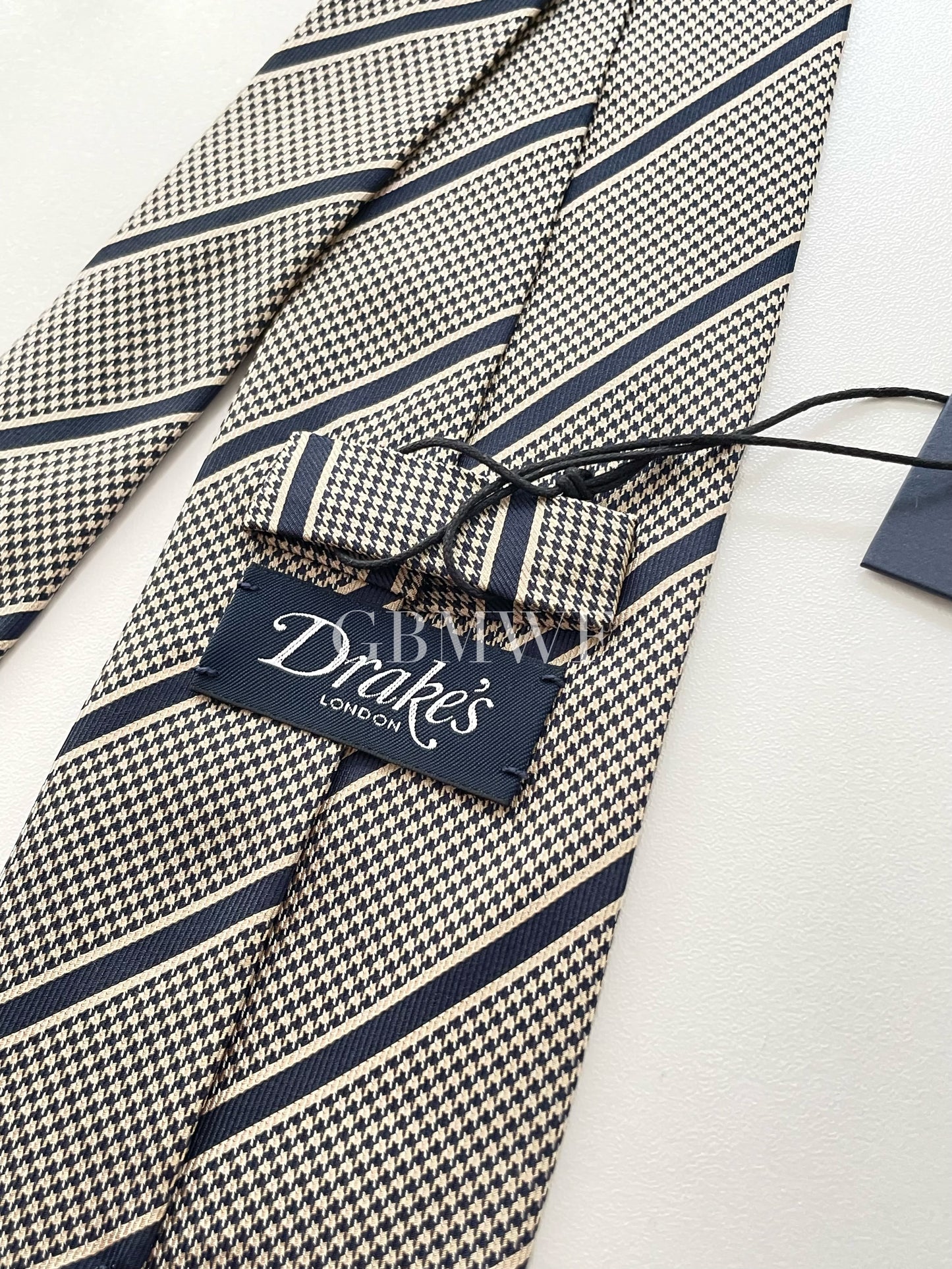 Drakes Handmade Striped Tipped Silk Tie With Tag