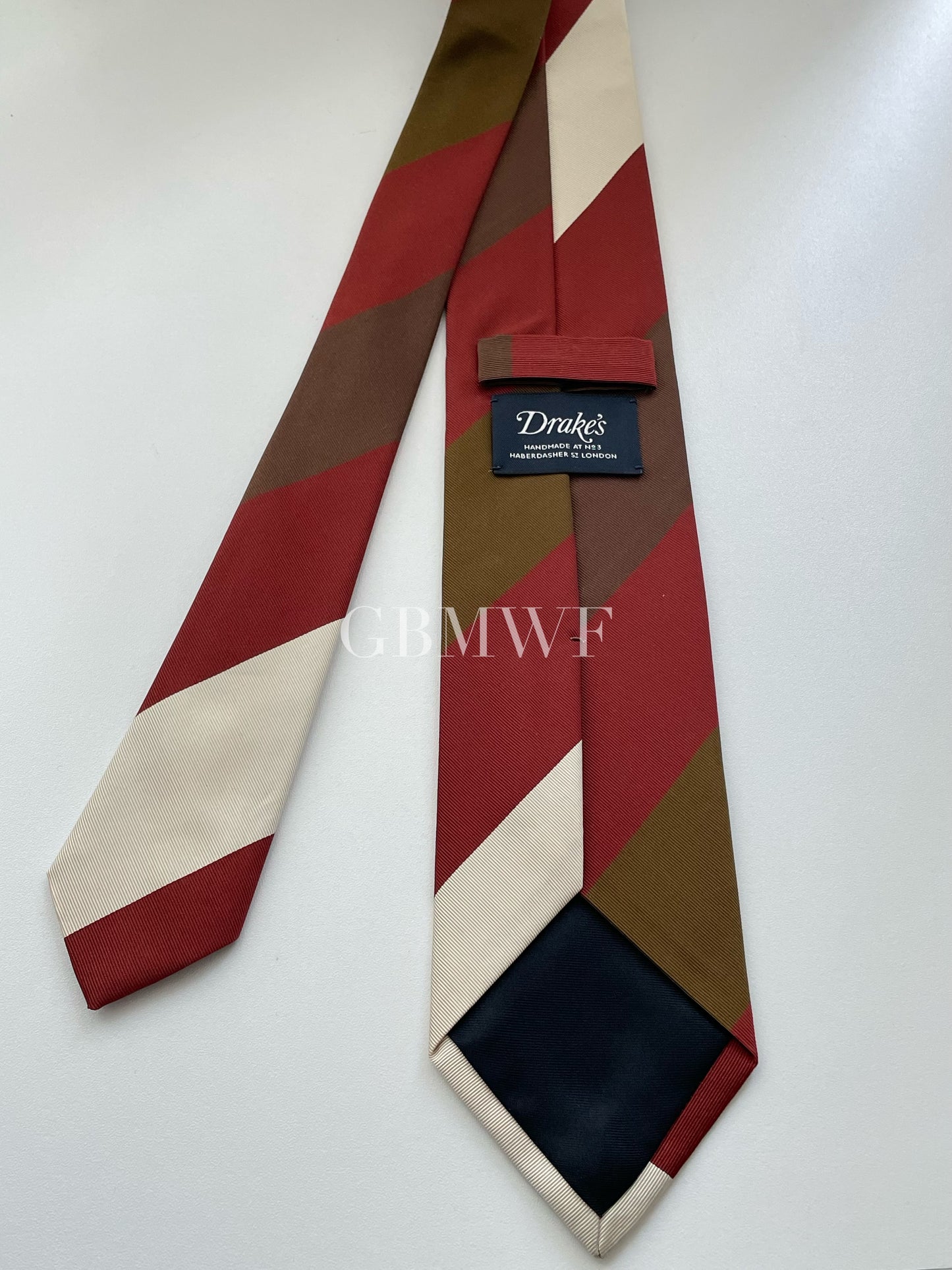 Drakes Handmade Striped Tipped Silk Tie With Tag