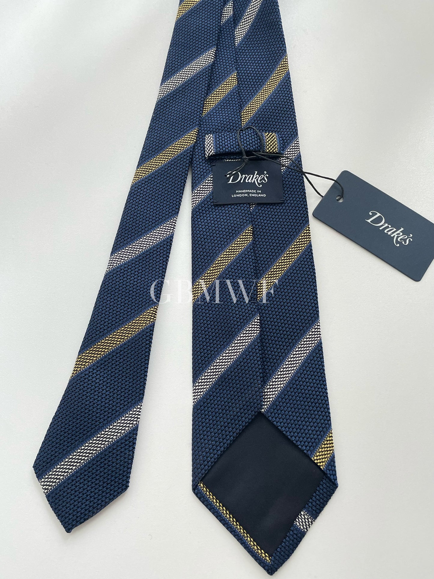 Drakes Handmade Striped Tipped Silk Tie With Tag