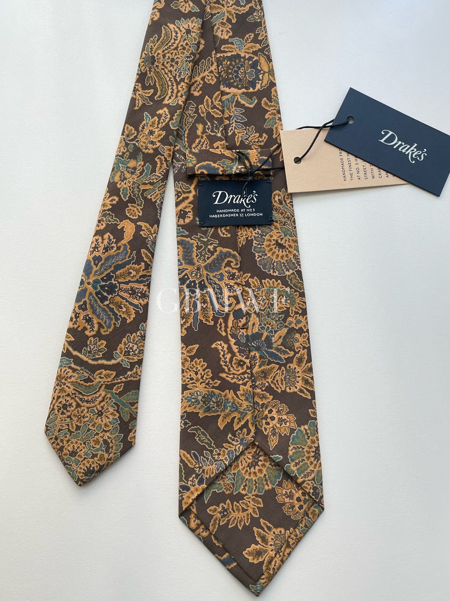 Drakes Handmade Tipped Silk Tie With Tag