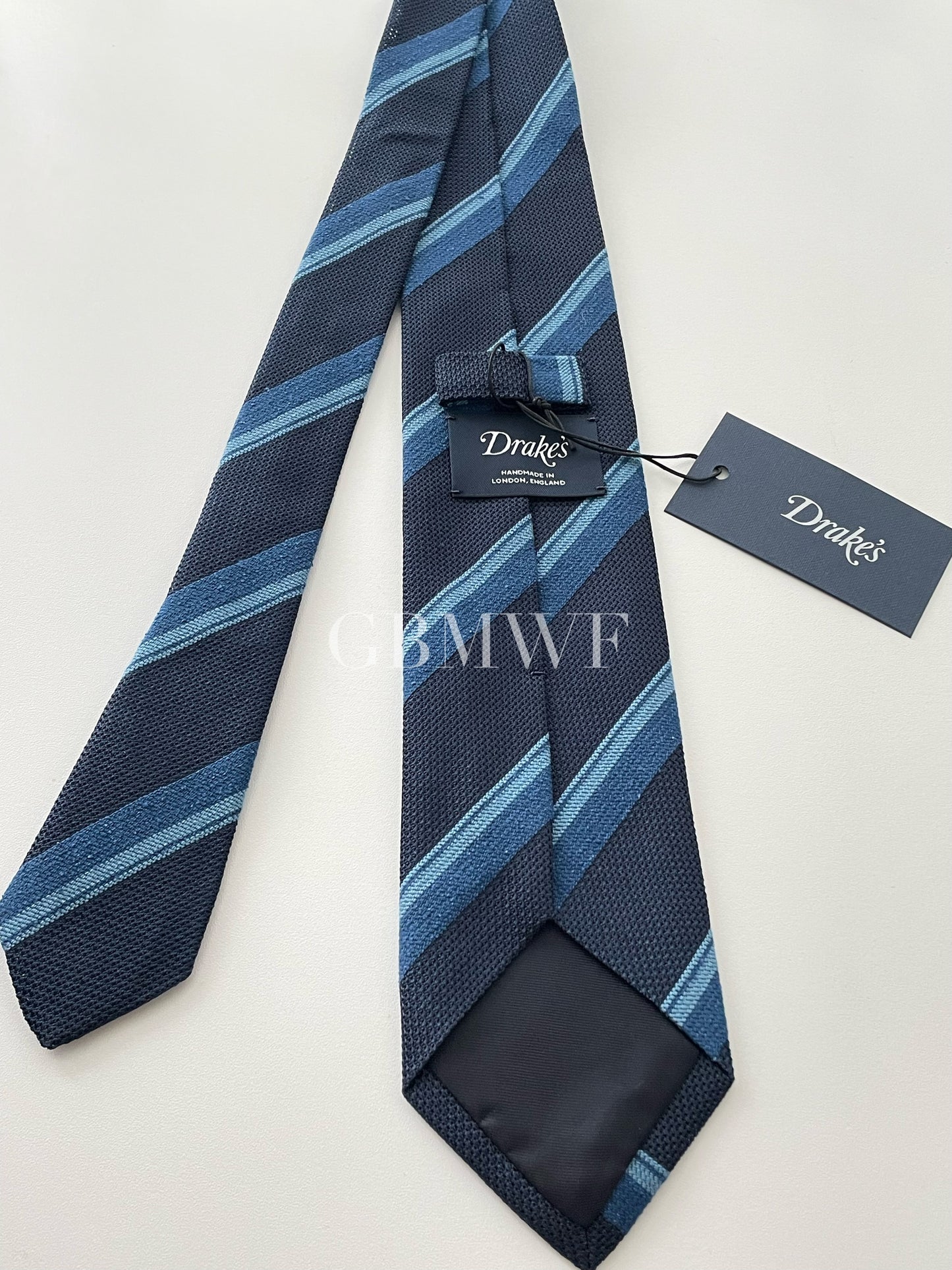 Drakes Handmade Striped Tipped Silk Tie With Tag