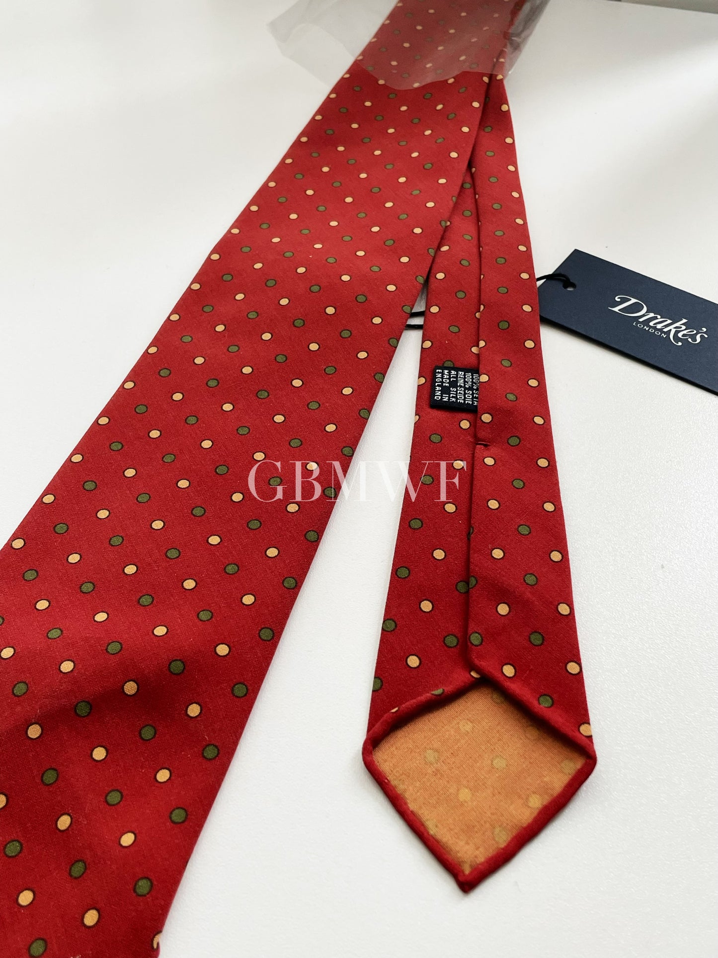 New Drakes Polka Dot Handmade Rolled Edge Silk Tie With Tag