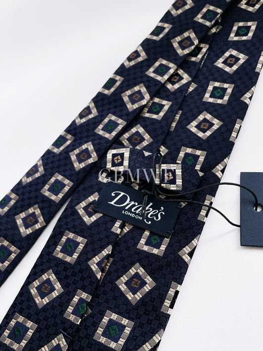 Drakes Handmade Tipped Silk Tie With Tag