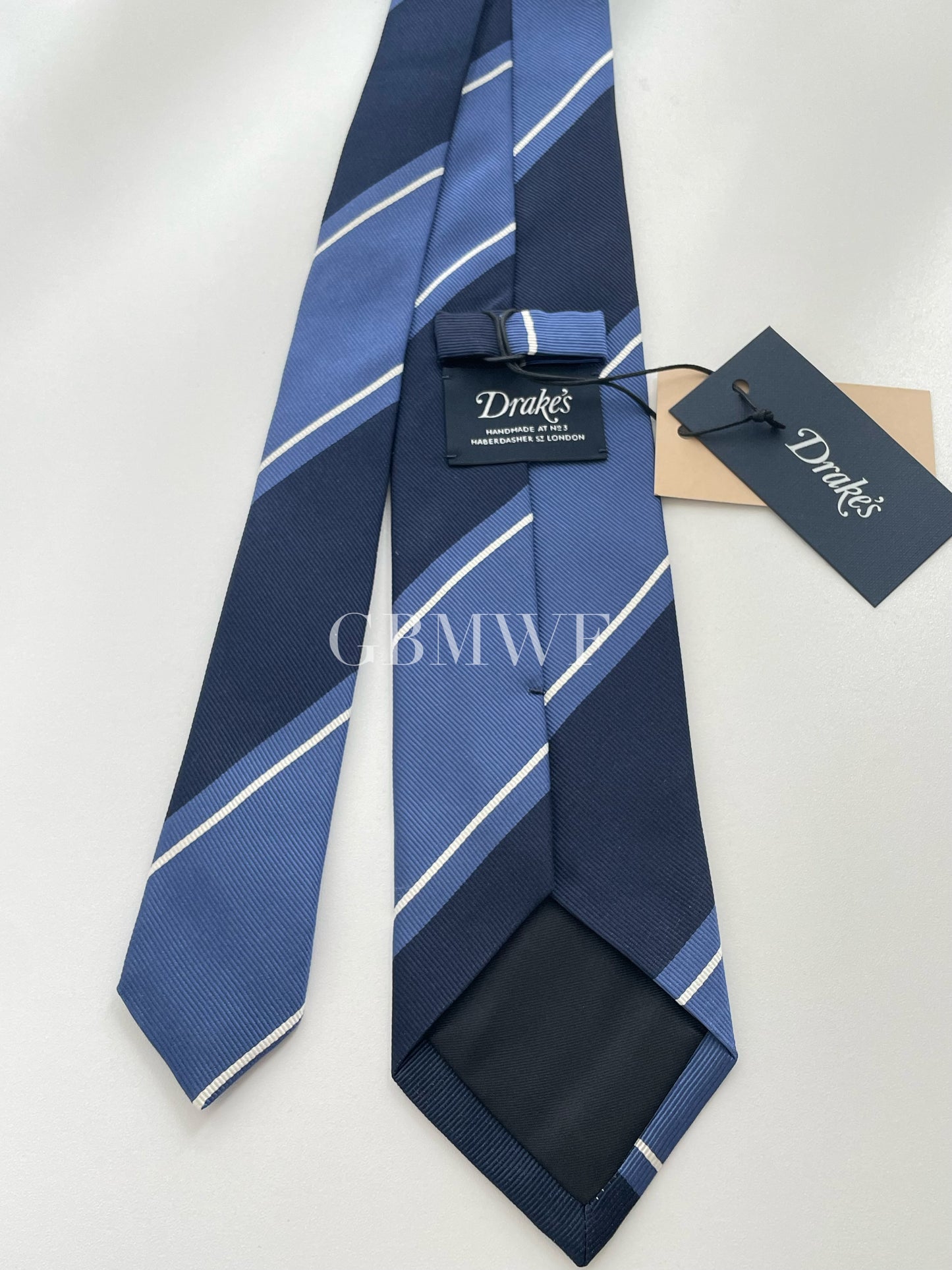 Drakes Handmade Striped Tipped Silk Tie With Tag