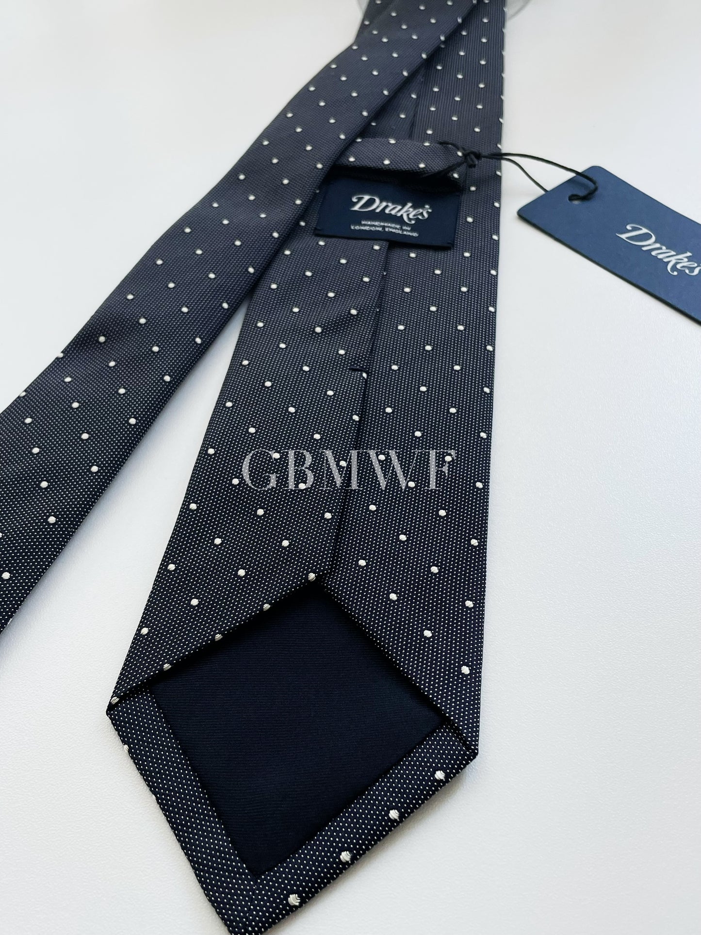 Drakes Handmade Polka Dot Tipped Silk Tie With Tag