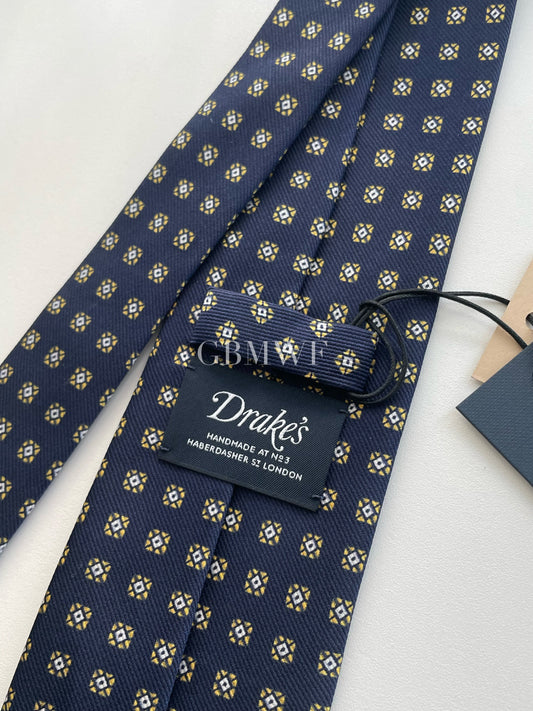 Drakes Handmade Tipped Silk Tie With Tag