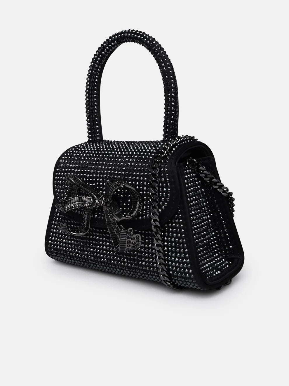 Self-portrait BLACK RHINESTONE MICRO BOW BAG