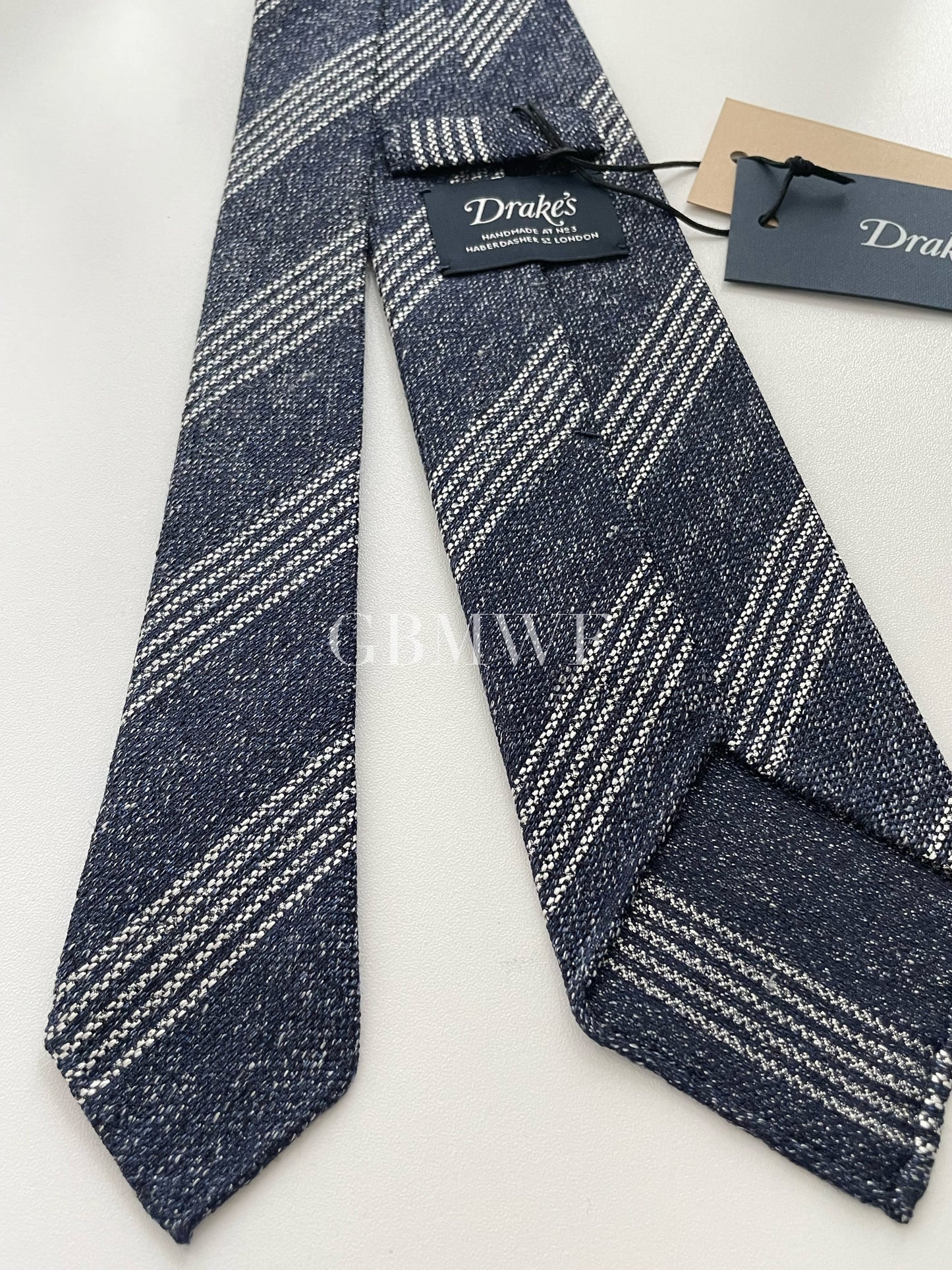 Drakes Handmade Striped Tipped Silk Tie With Tag