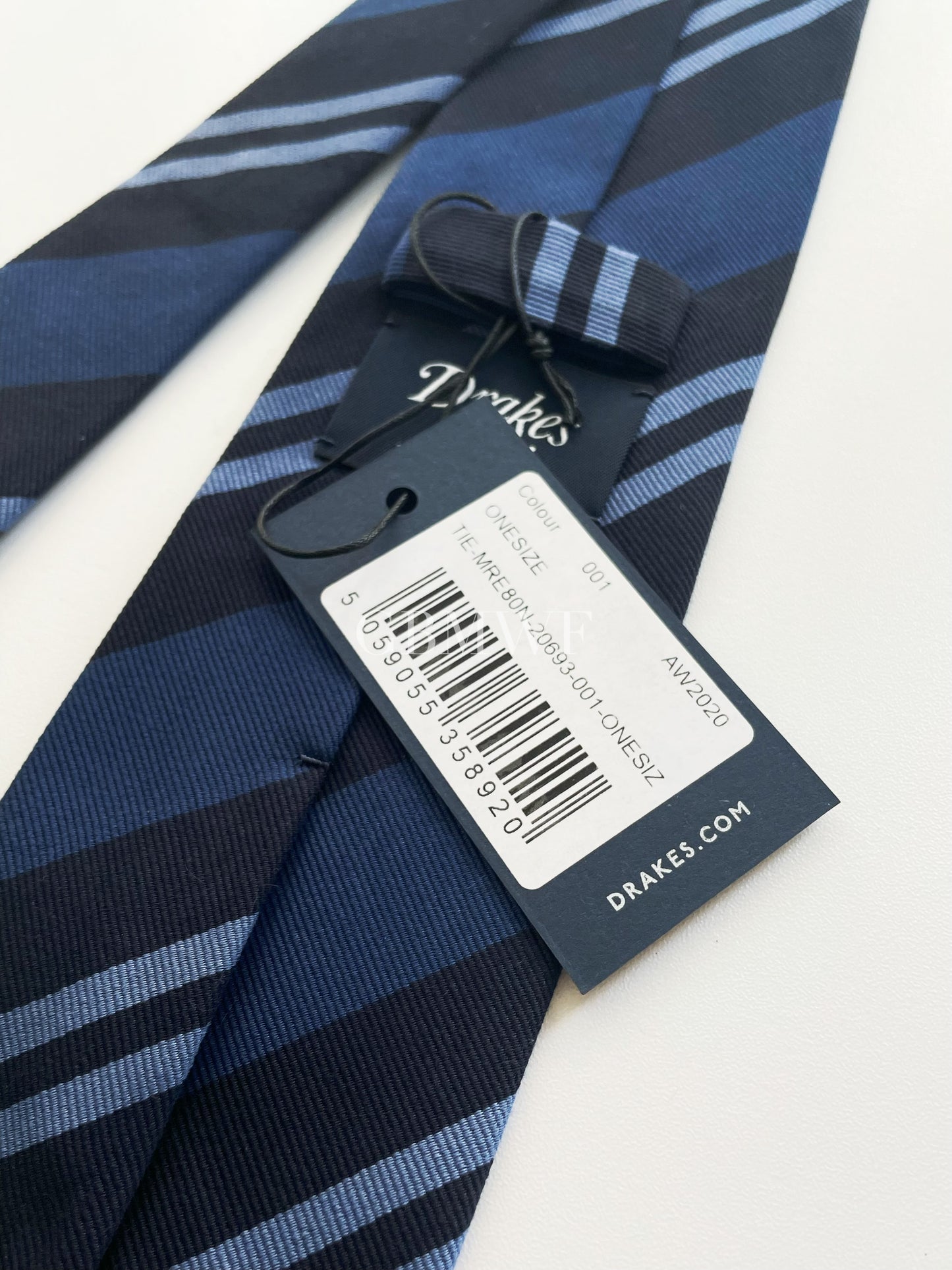 Drakes Handmade Striped Tipped Silk Tie With Tag