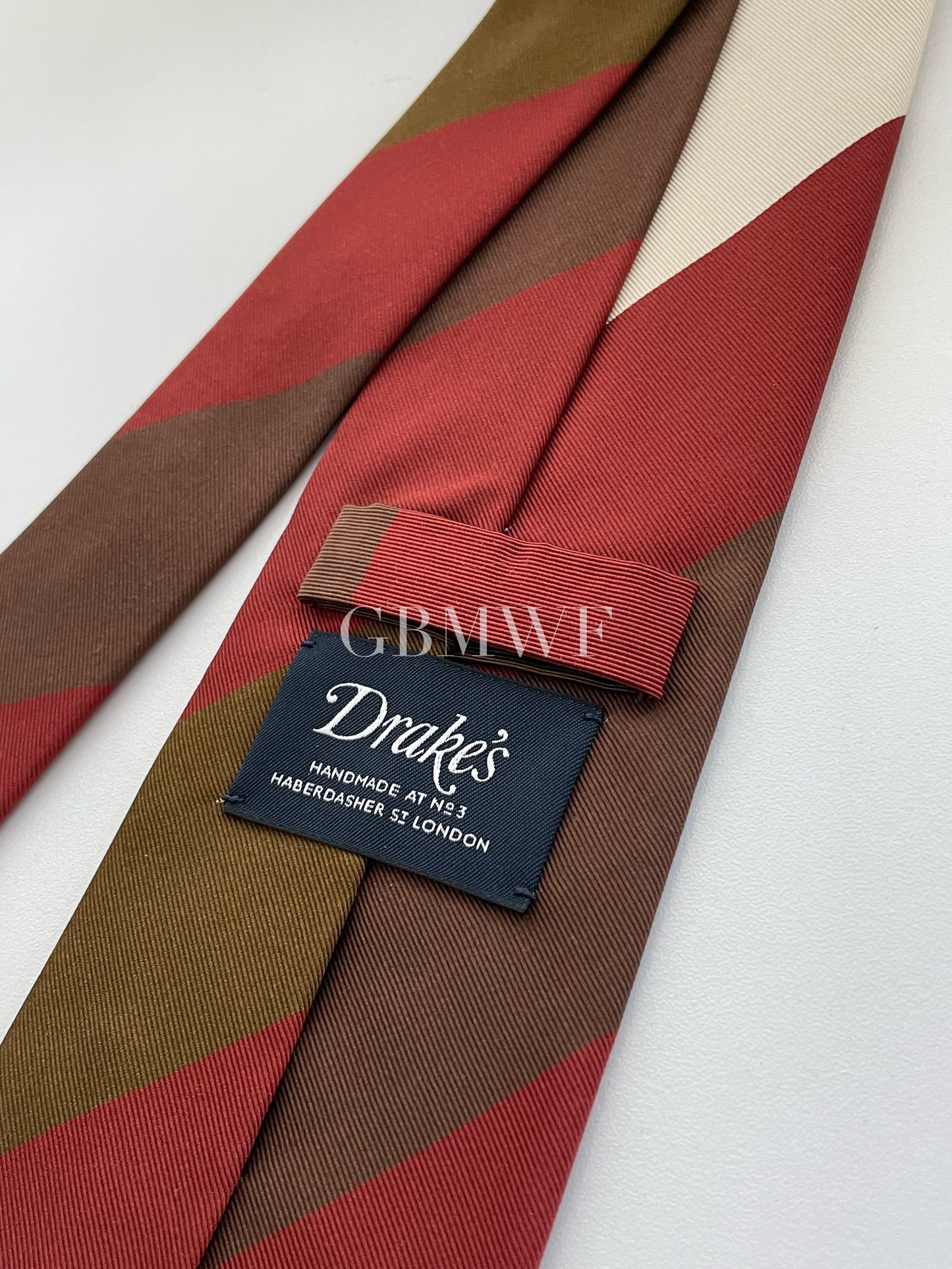 Drakes Handmade Striped Tipped Silk Tie With Tag