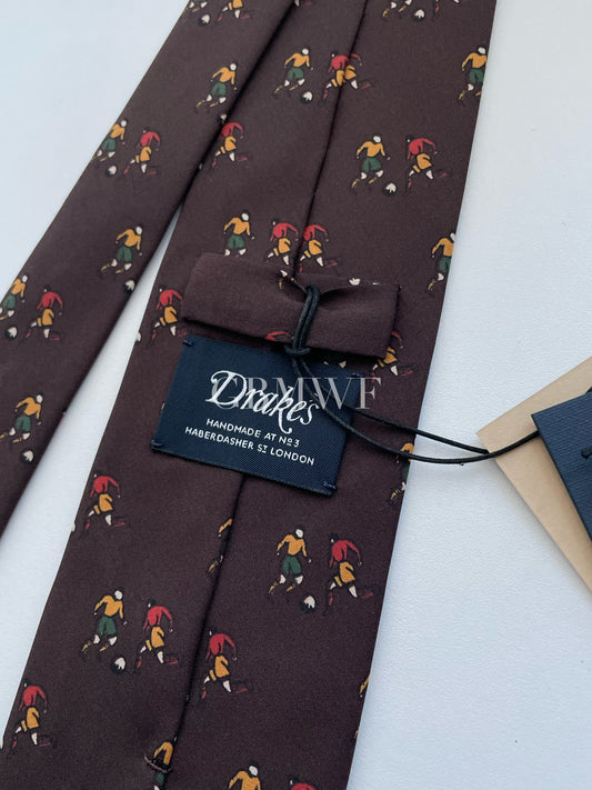 New Drakes Handmade Tipped Silk Tie With Tag Football Sports Collection