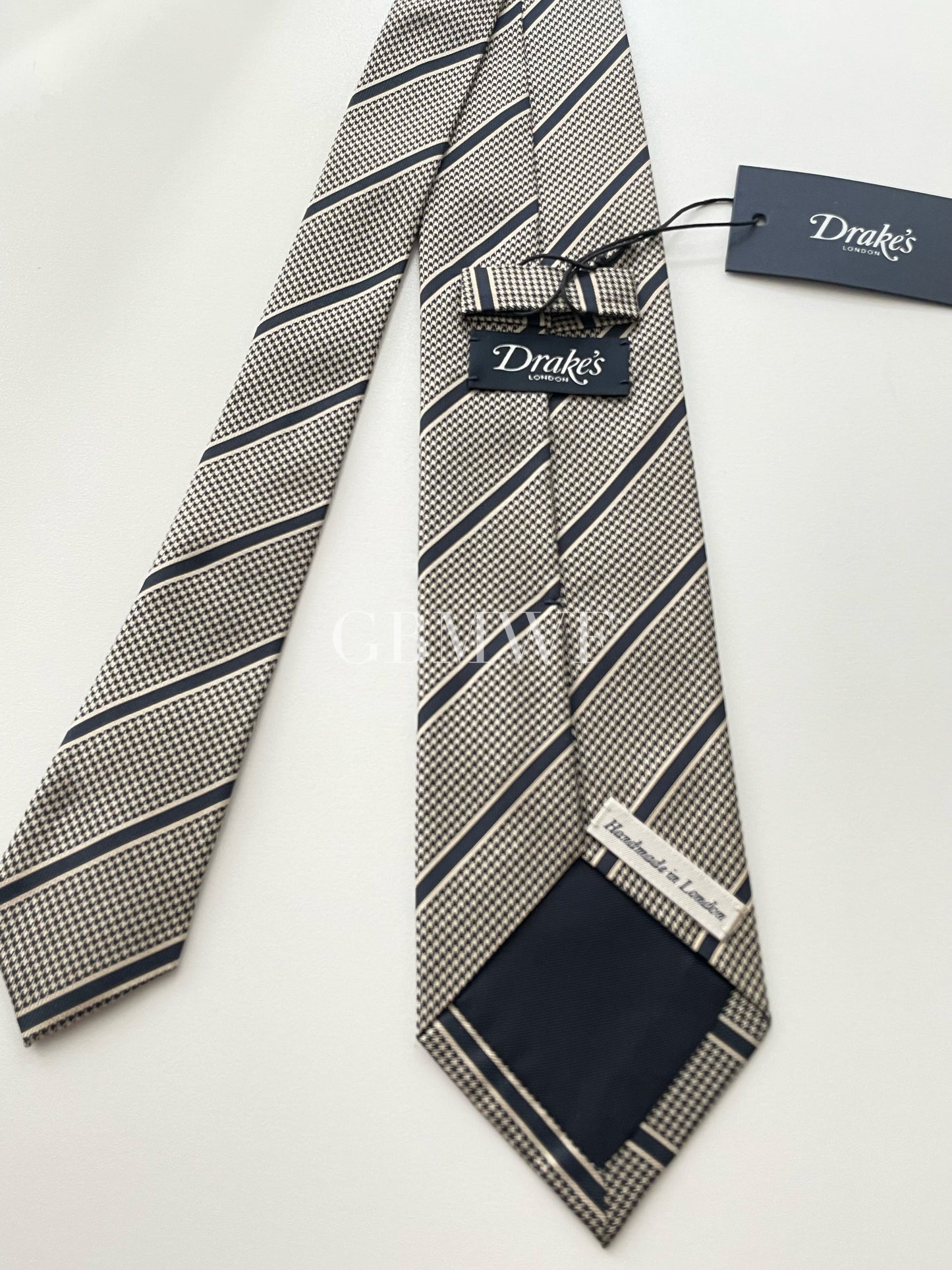 Drakes Handmade Striped Tipped Silk Tie With Tag