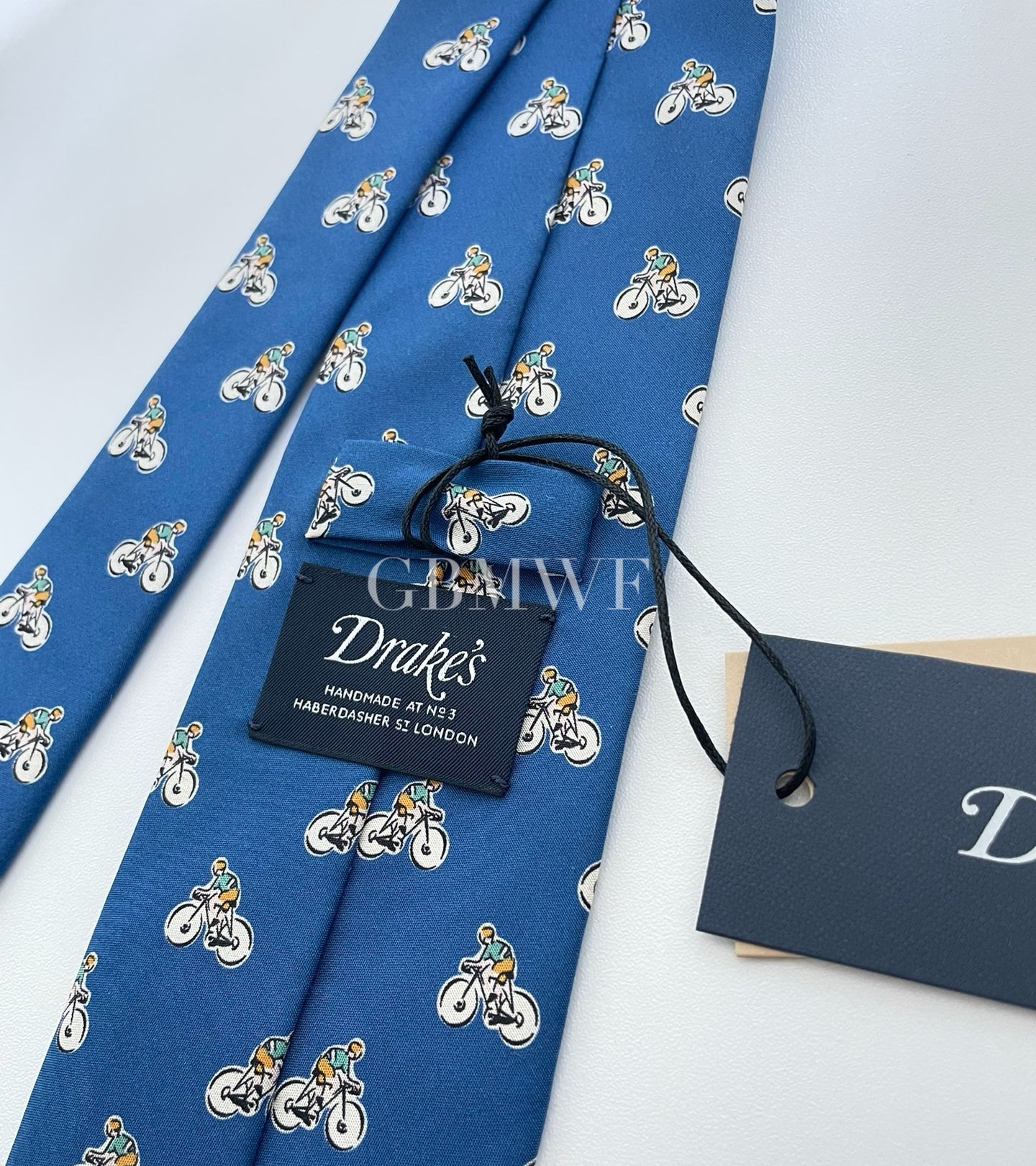 Drakes Handmade Tipped Silk Tie With Tag Cycling