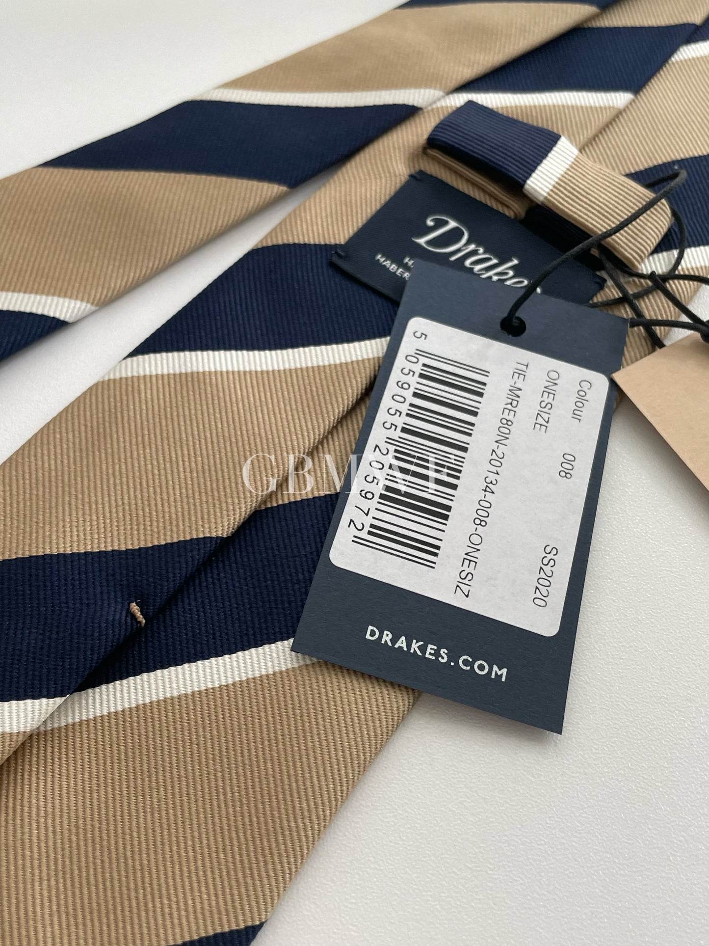 Drakes Handmade Striped Tipped Silk Tie With Tag