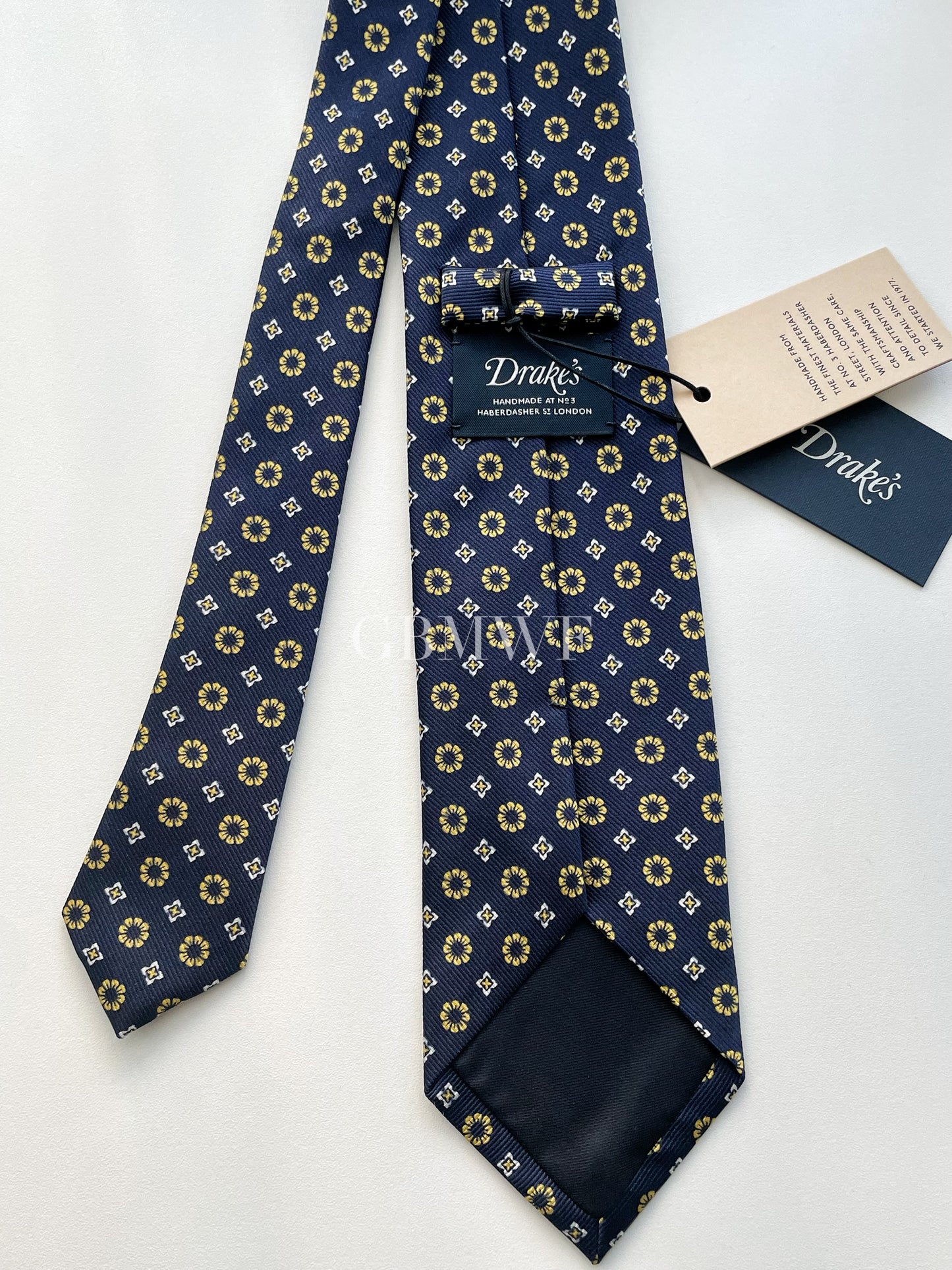 Drakes Handmade Tipped Silk Tie With Tag