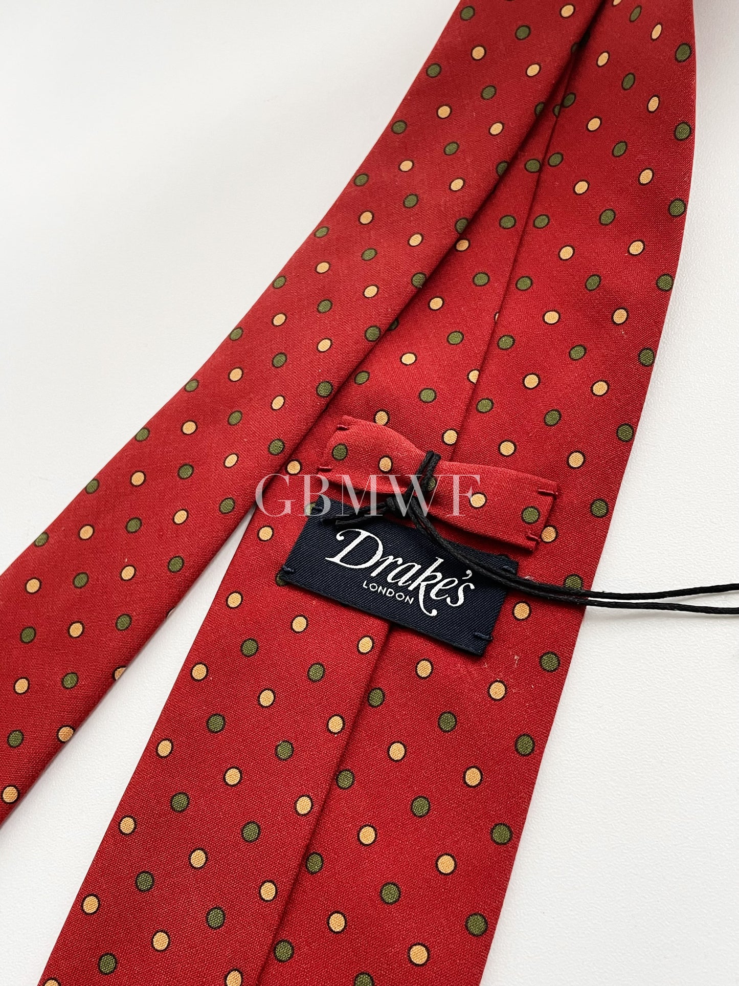 New Drakes Polka Dot Handmade Rolled Edge Silk Tie With Tag