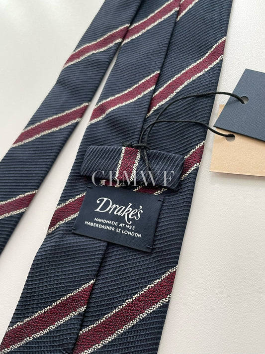 Drakes Handmade Striped Tipped Silk Tie With Tag