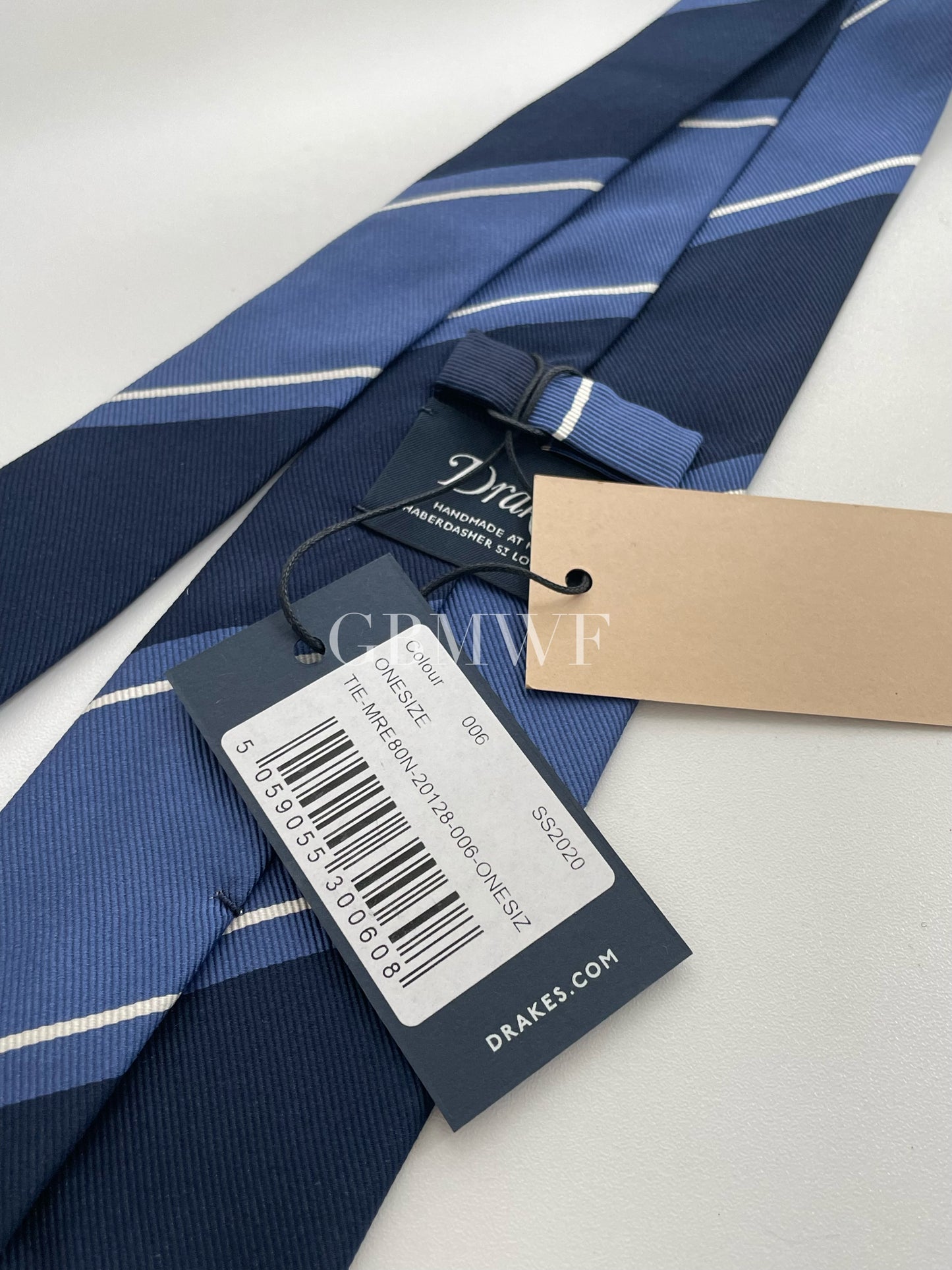 Drakes Handmade Striped Tipped Silk Tie With Tag