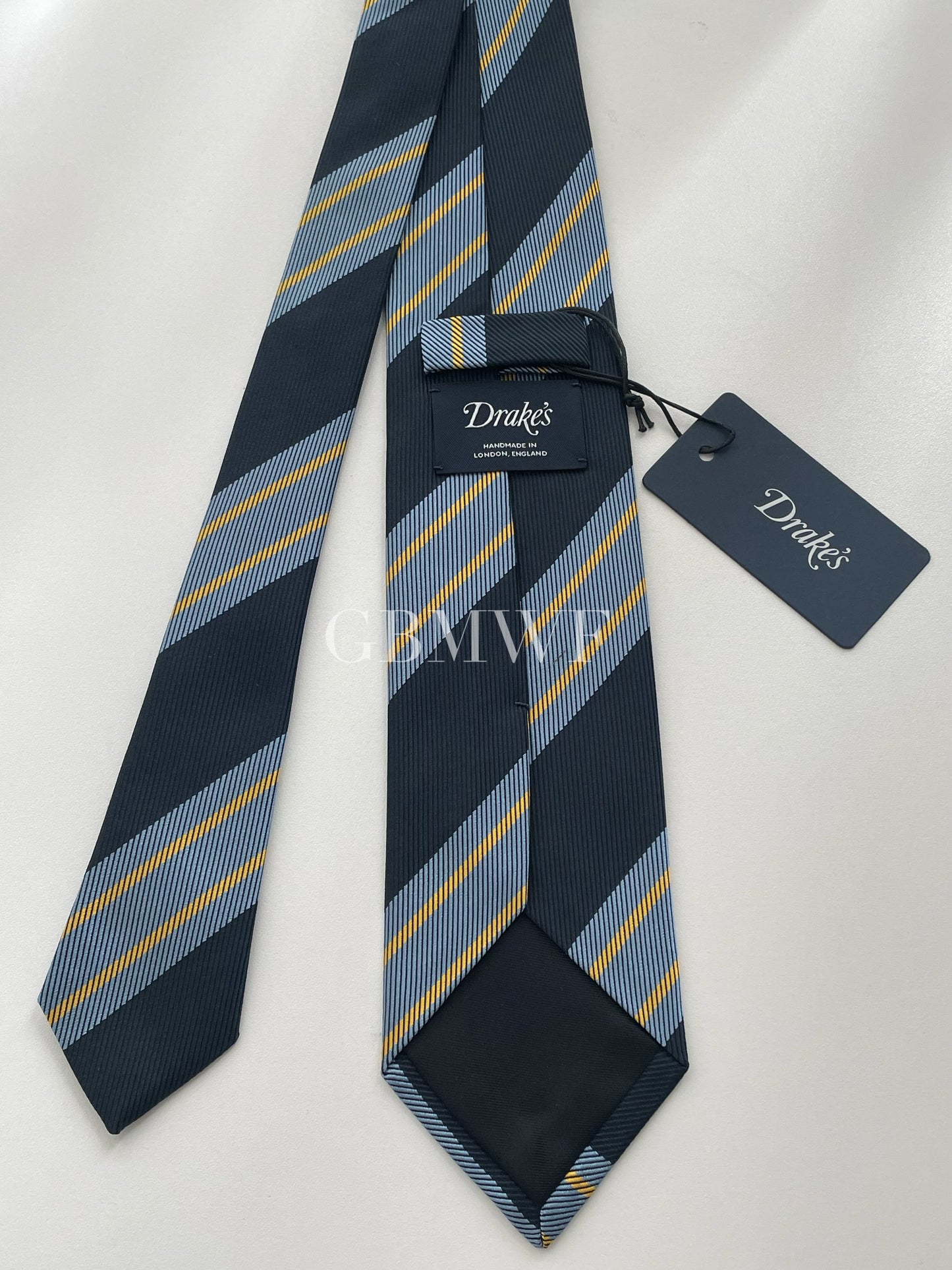 Drakes Handmade Striped Tipped Silk Tie With Tag