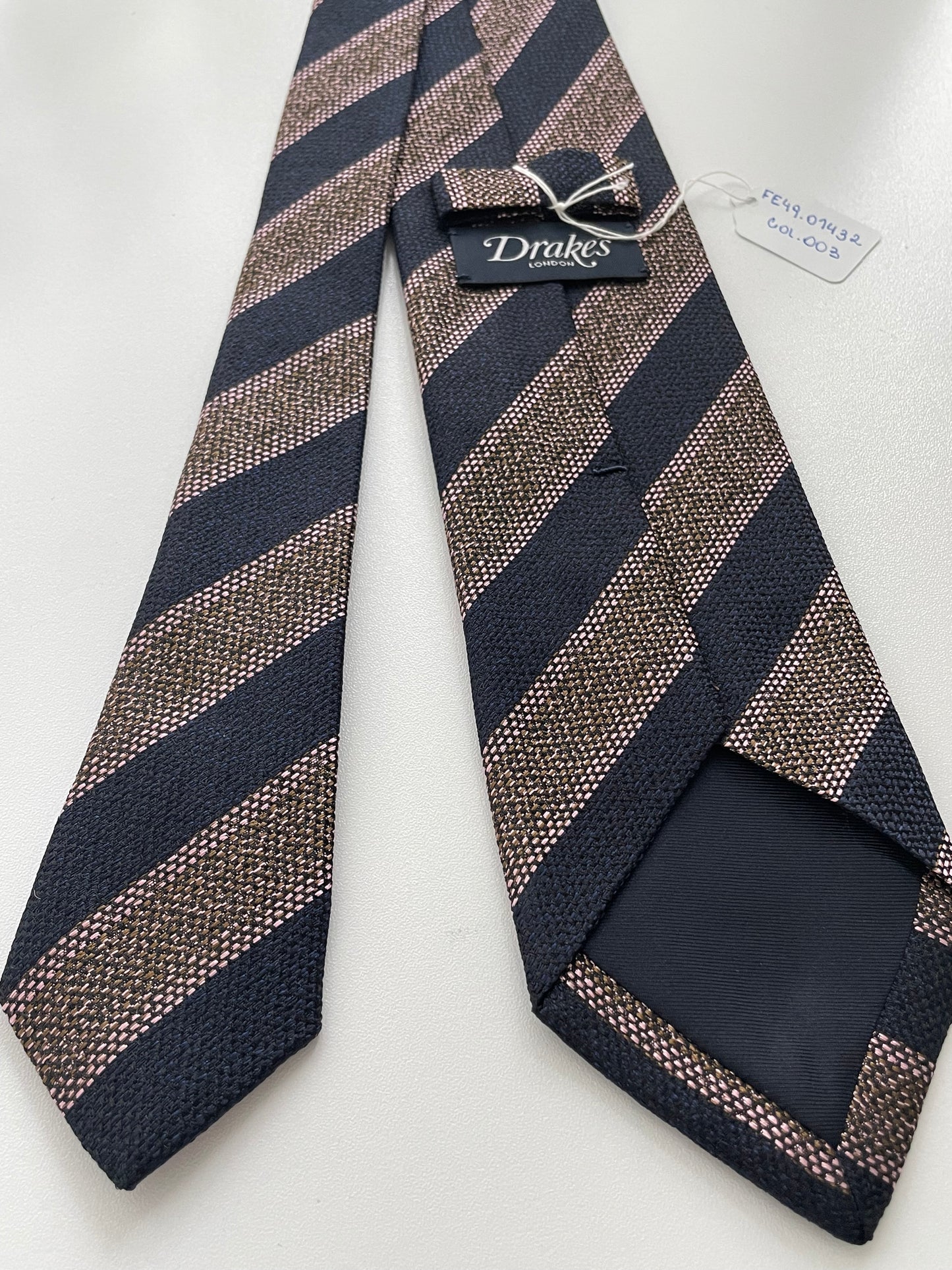 Drakes Handmade Striped Tipped Silk Tie With Tag