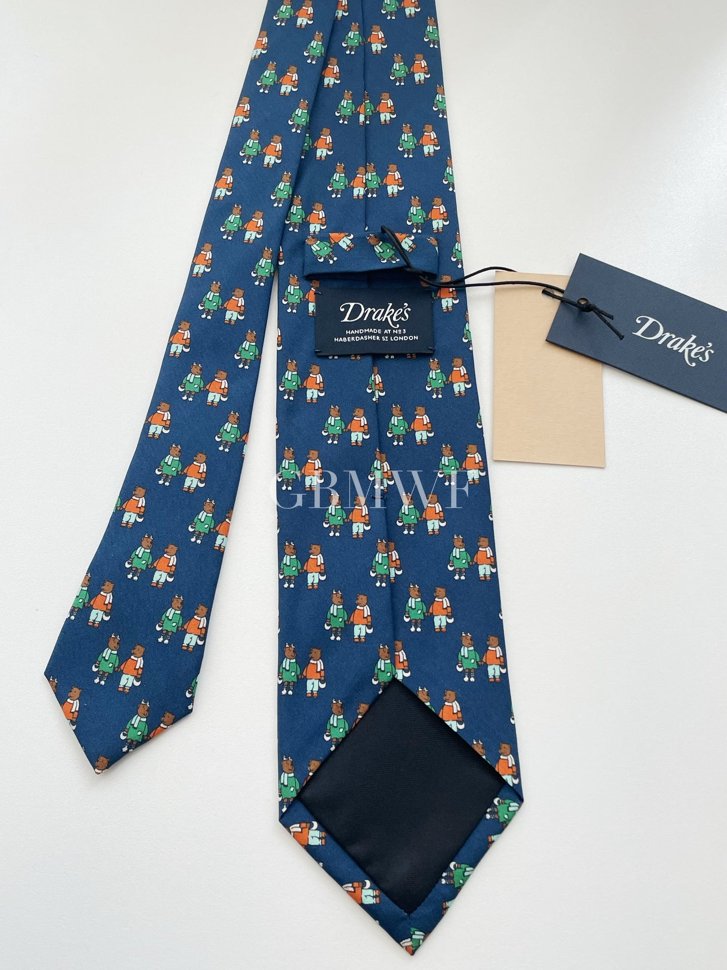 Drakes Handmade Tipped Silk Tie With Tag Teddy Bear Limited Edition