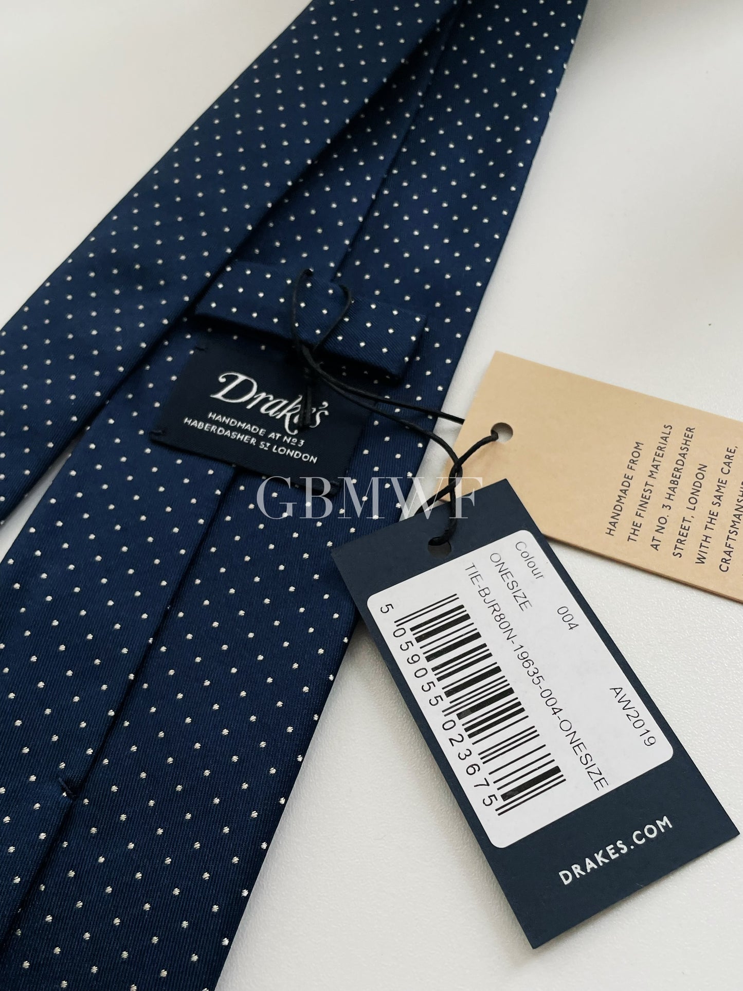 Drakes Handmade Polka Dot Tipped Silk Tie With Tag