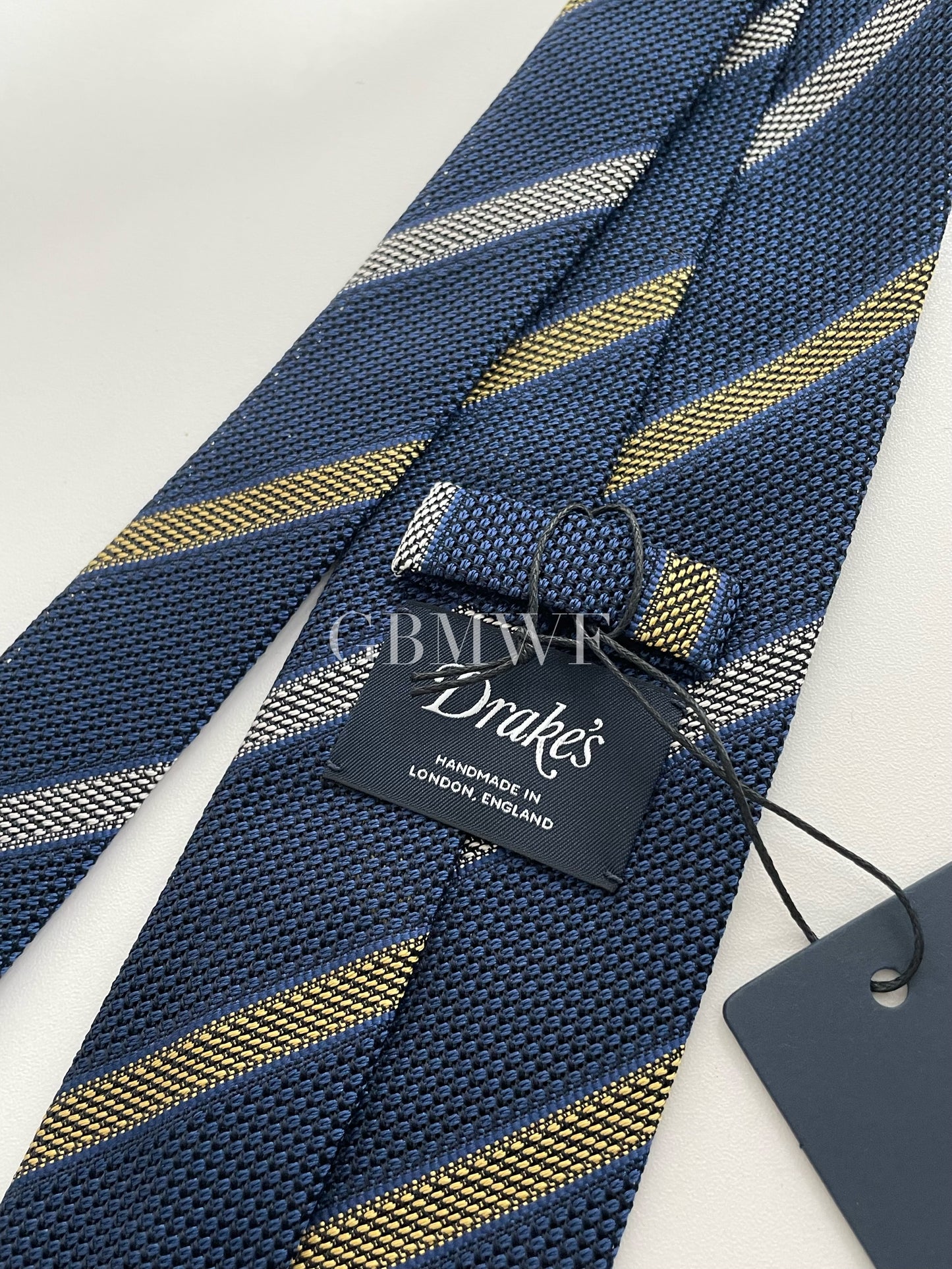 Drakes Handmade Striped Tipped Silk Tie With Tag