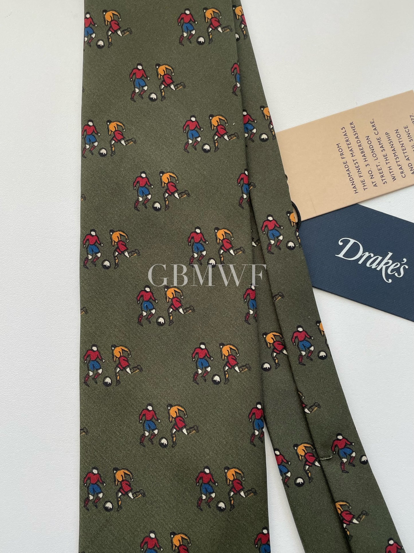 New Drakes Handmade Tipped Silk Tie With Tag Football Sports Collection