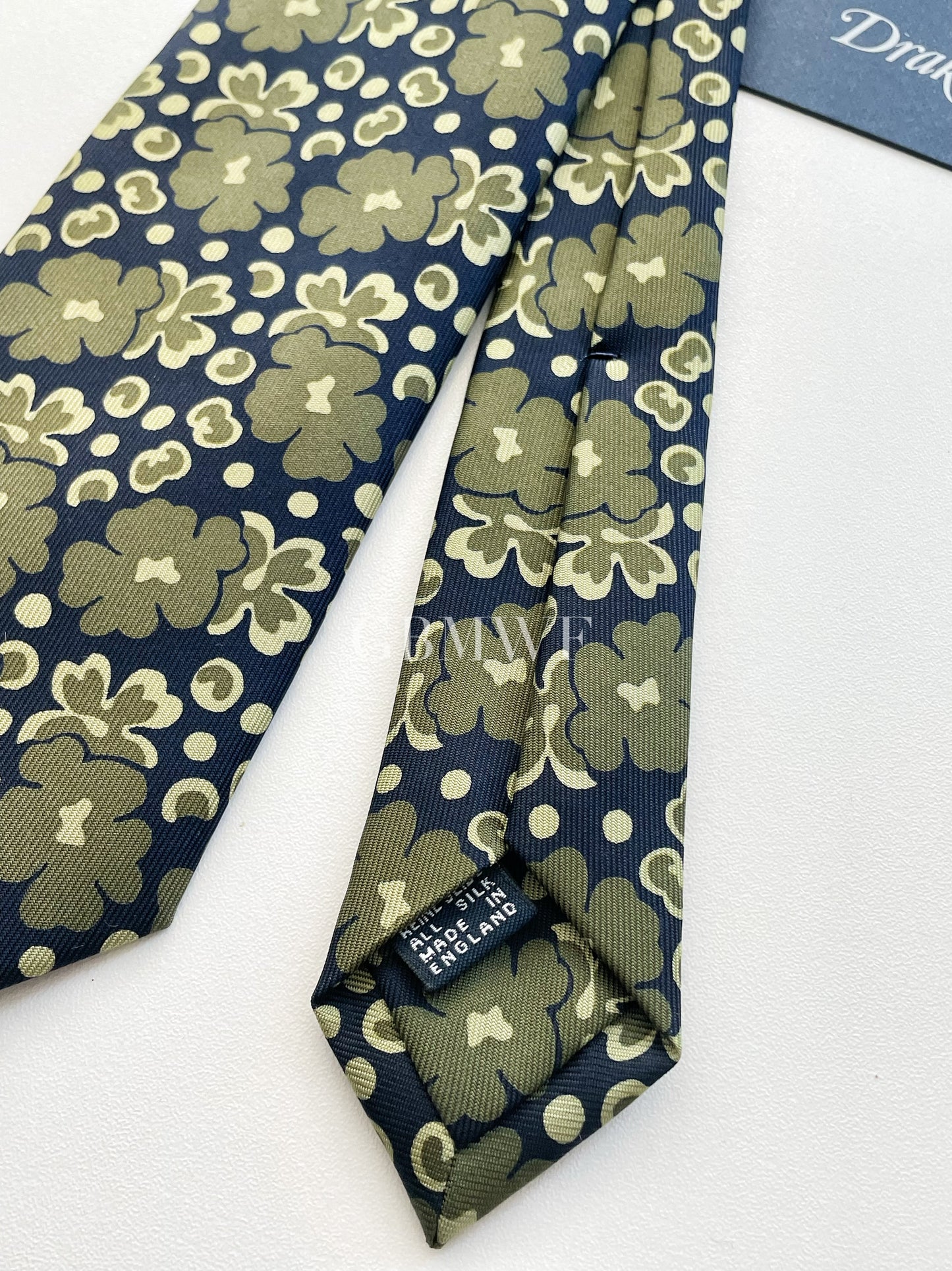 Drakes Handmade Tipped Silk Tie With Tag