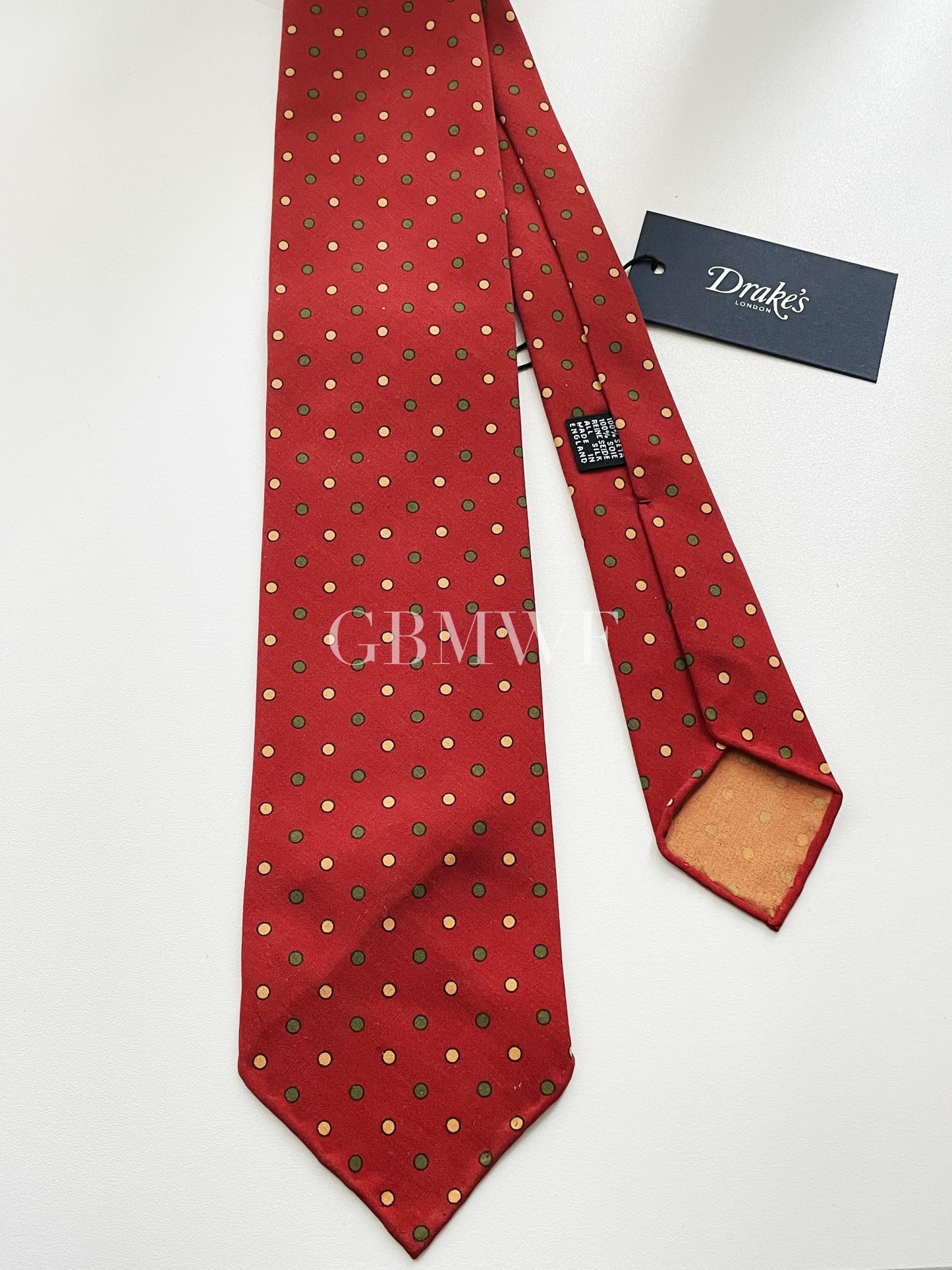 New Drakes Polka Dot Handmade Rolled Edge Silk Tie With Tag