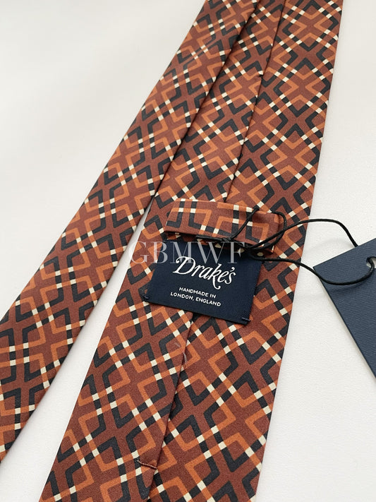 Drakes Handmade Tipped Silk Tie With Tag