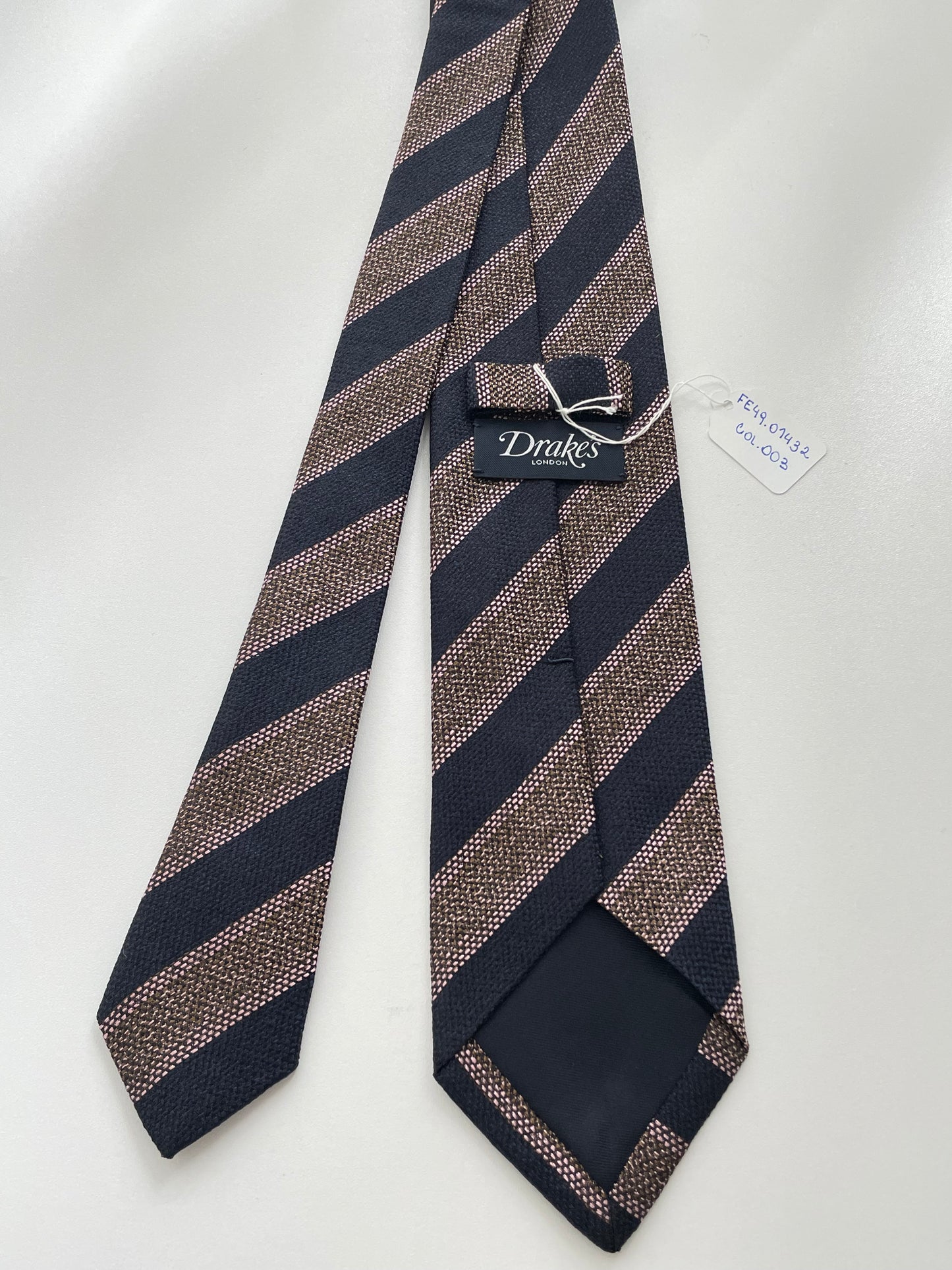 Drakes Handmade Striped Tipped Silk Tie With Tag