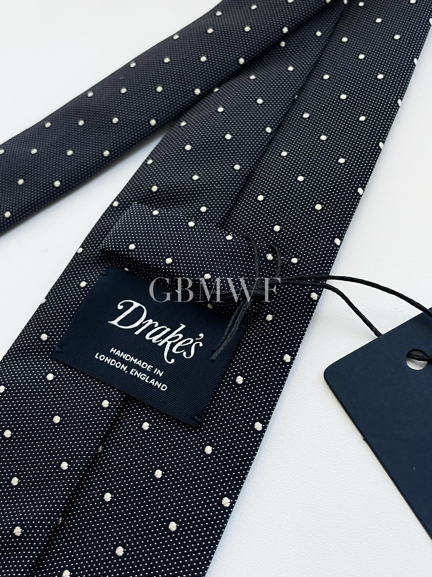 Drakes Handmade Polka Dot Tipped Silk Tie With Tag