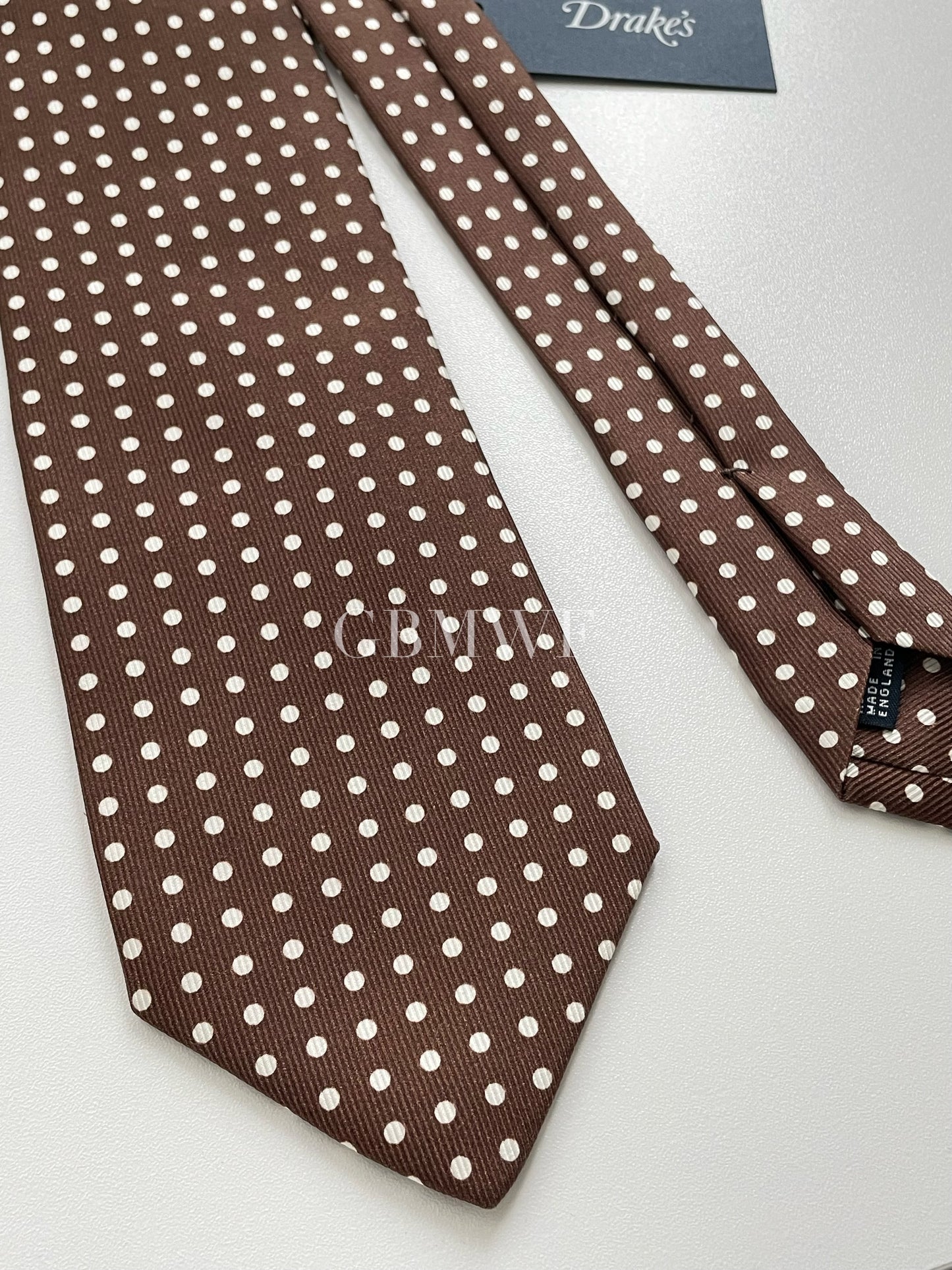 Drakes Polka Dot Handmade Tipped Silk Tie With Tag