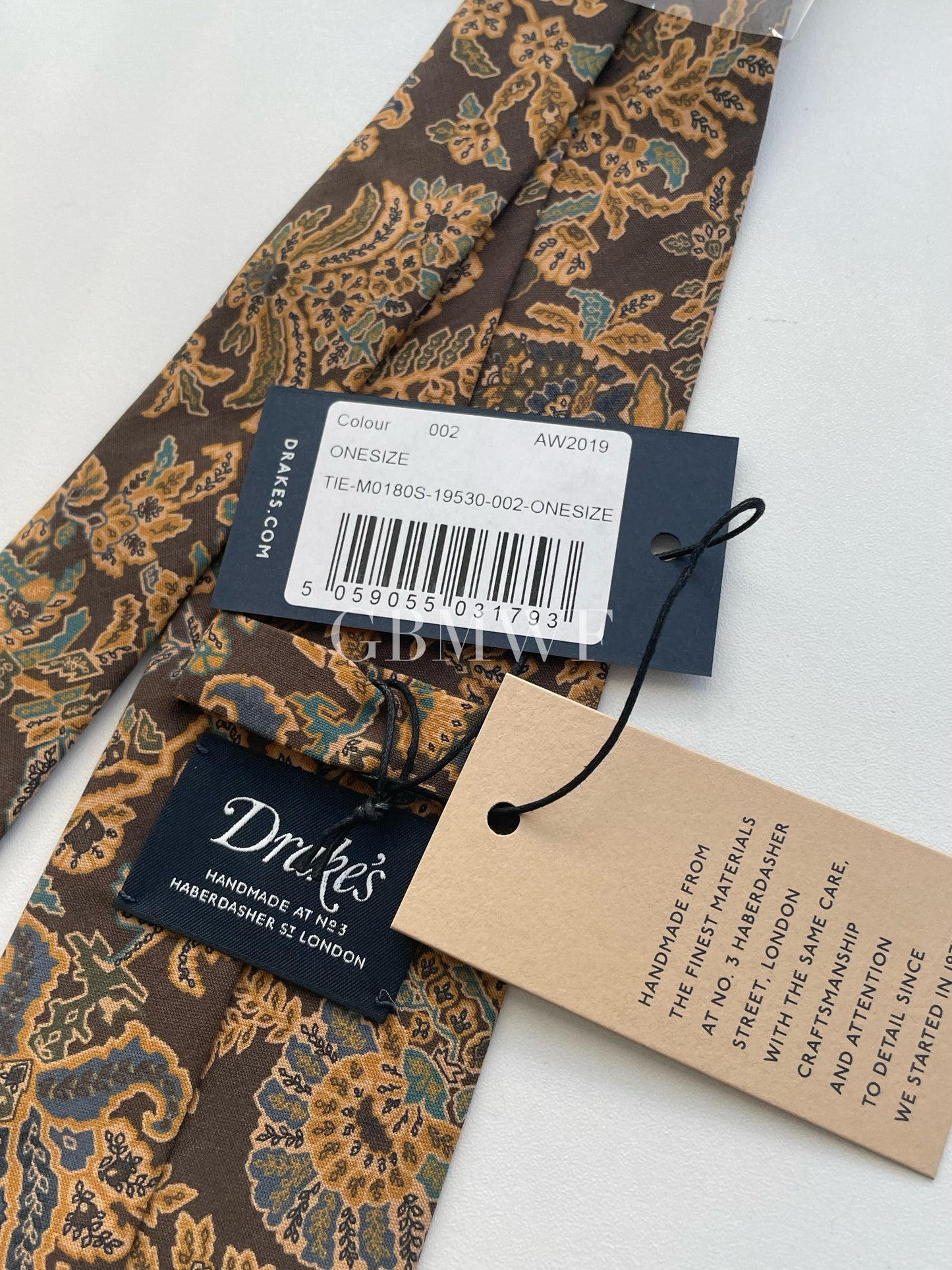 Drakes Handmade Tipped Silk Tie With Tag