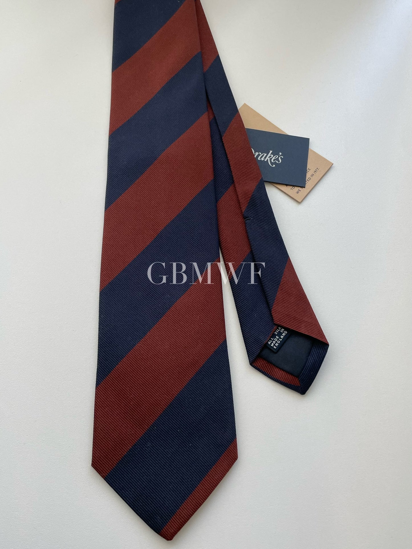 Drakes Handmade Striped Tipped Silk Tie With Tag