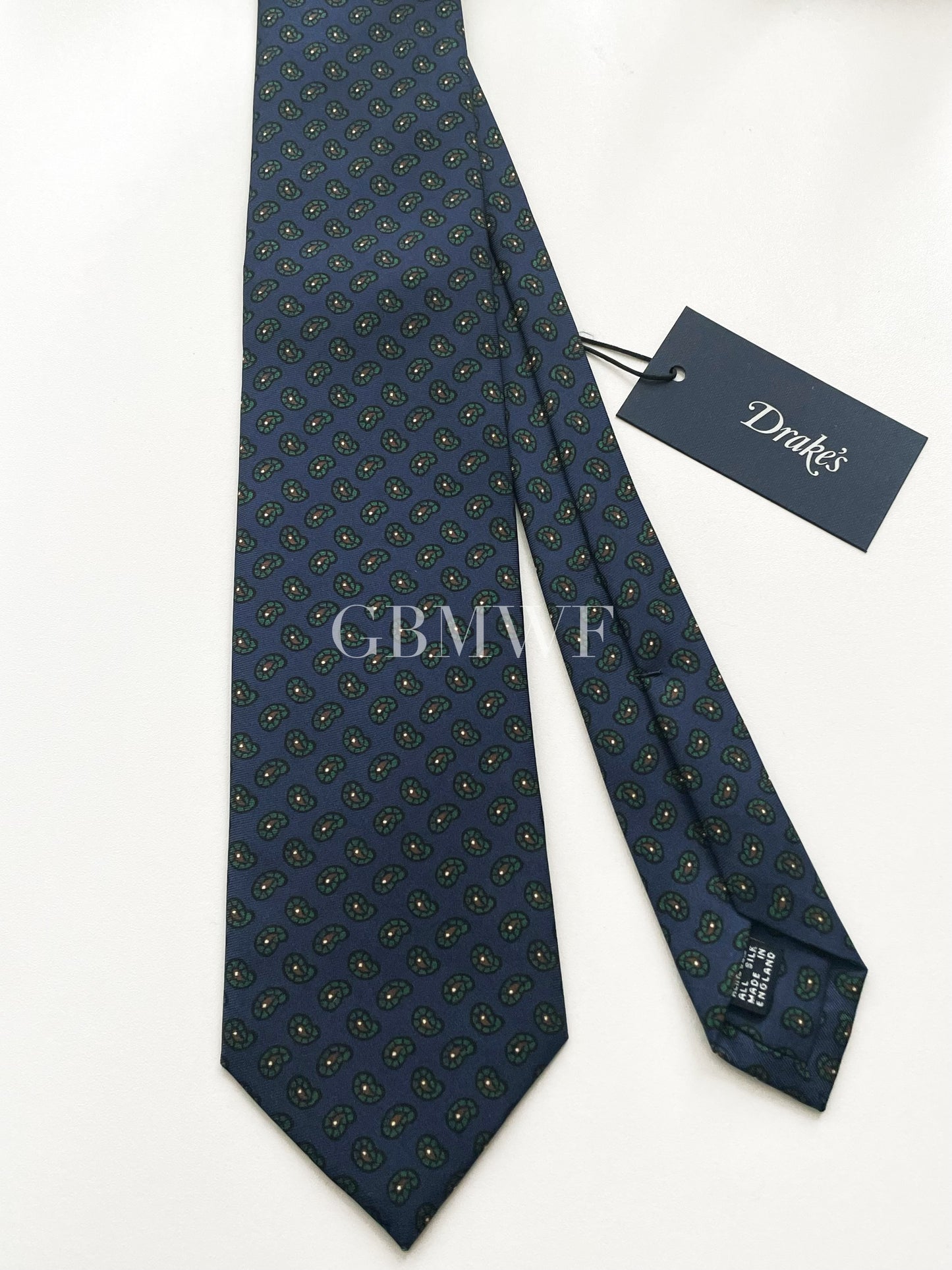 Drakes Handmade Tipped Silk Tie With Tag