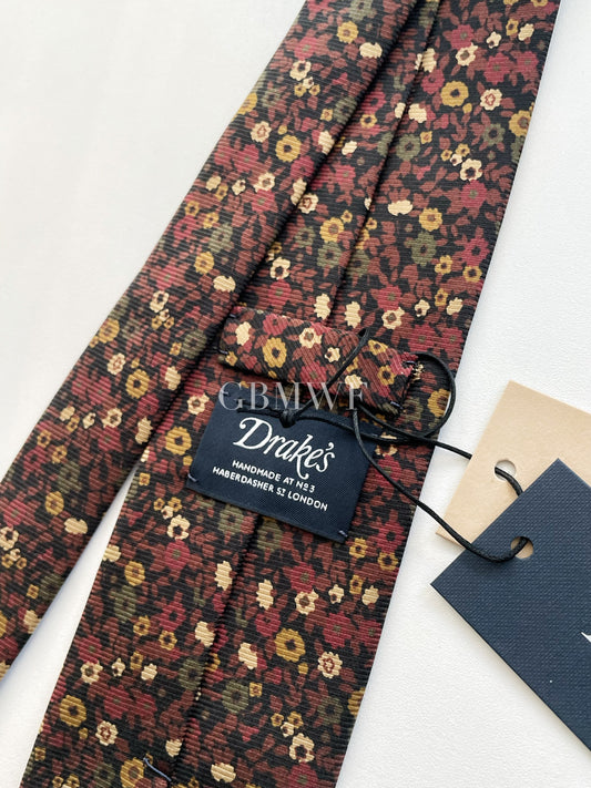 Drakes Handmade Tipped Silk Tie With Tag