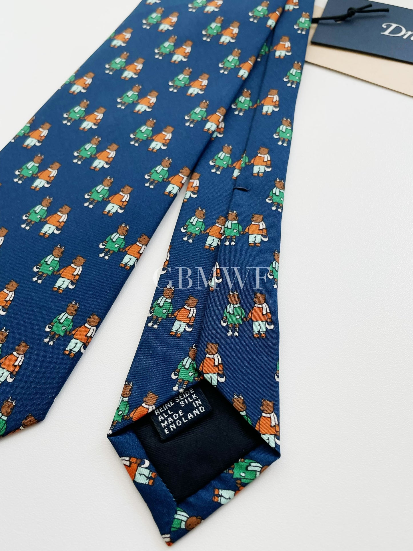 Drakes Handmade Tipped Silk Tie With Tag Teddy Bear Limited Edition