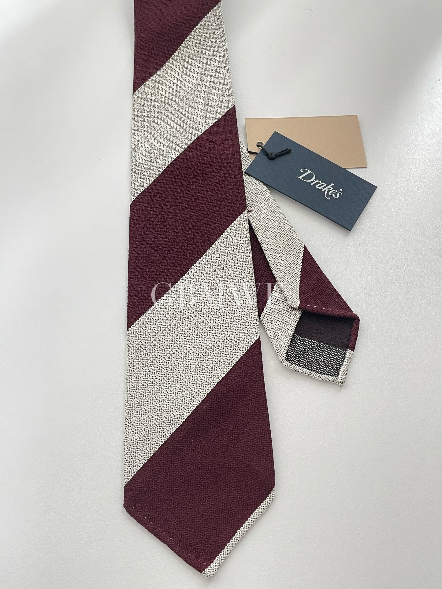 Drakes Handmade Striped Tipped Silk Tie With Tag