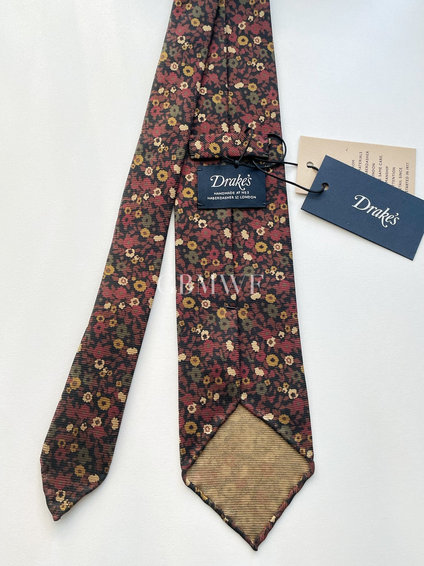 Drakes Handmade Tipped Silk Tie With Tag