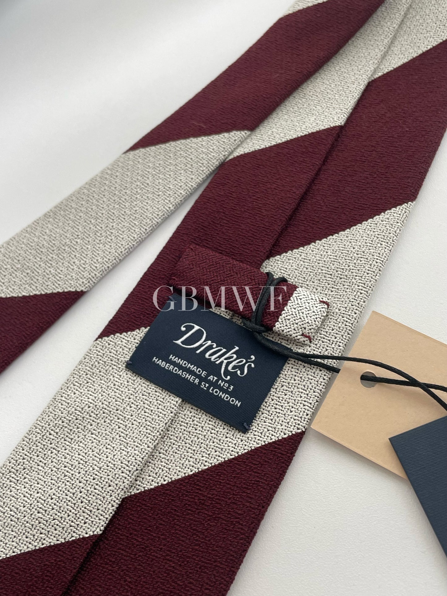 Drakes Handmade Striped Tipped Silk Tie With Tag