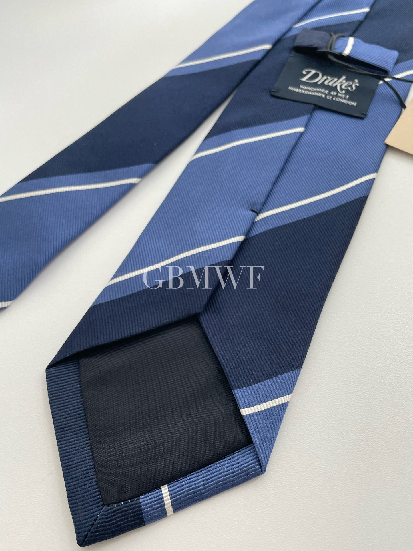 Drakes Handmade Striped Tipped Silk Tie With Tag