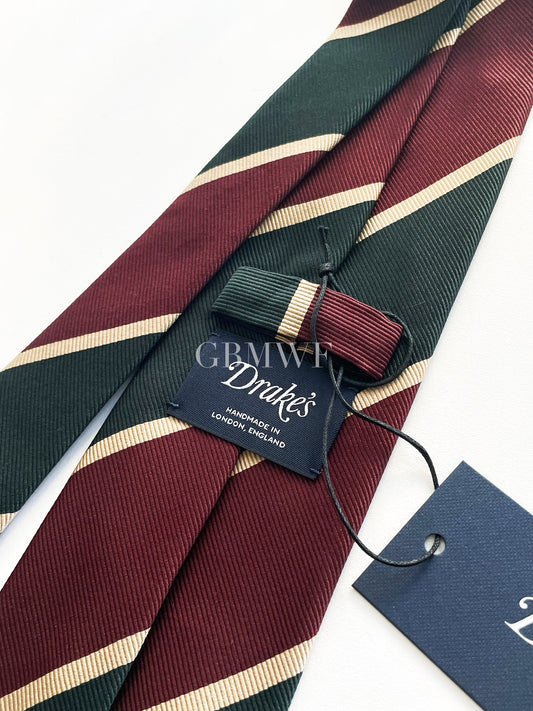 Drakes Handmade Striped Tipped Silk Tie With Tag