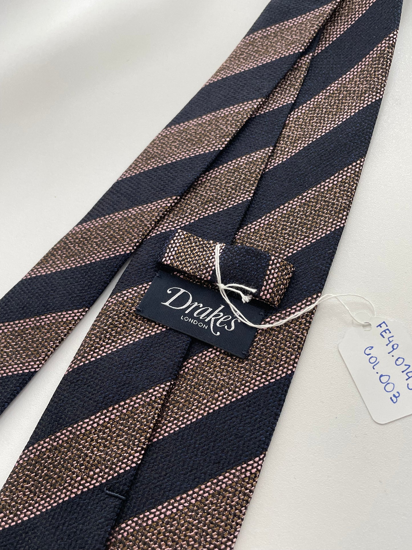 Drakes Handmade Striped Tipped Silk Tie With Tag