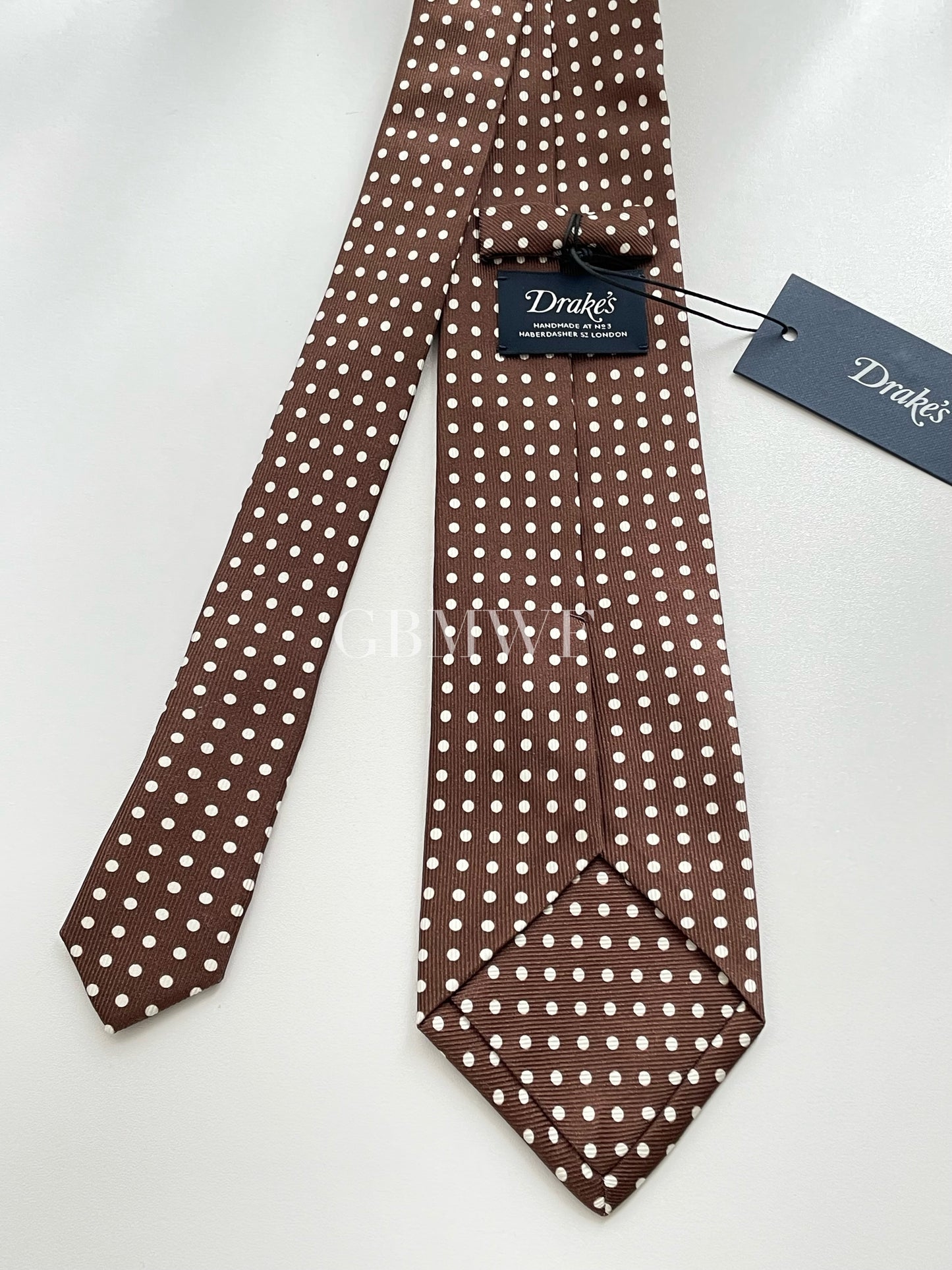 Drakes Polka Dot Handmade Tipped Silk Tie With Tag