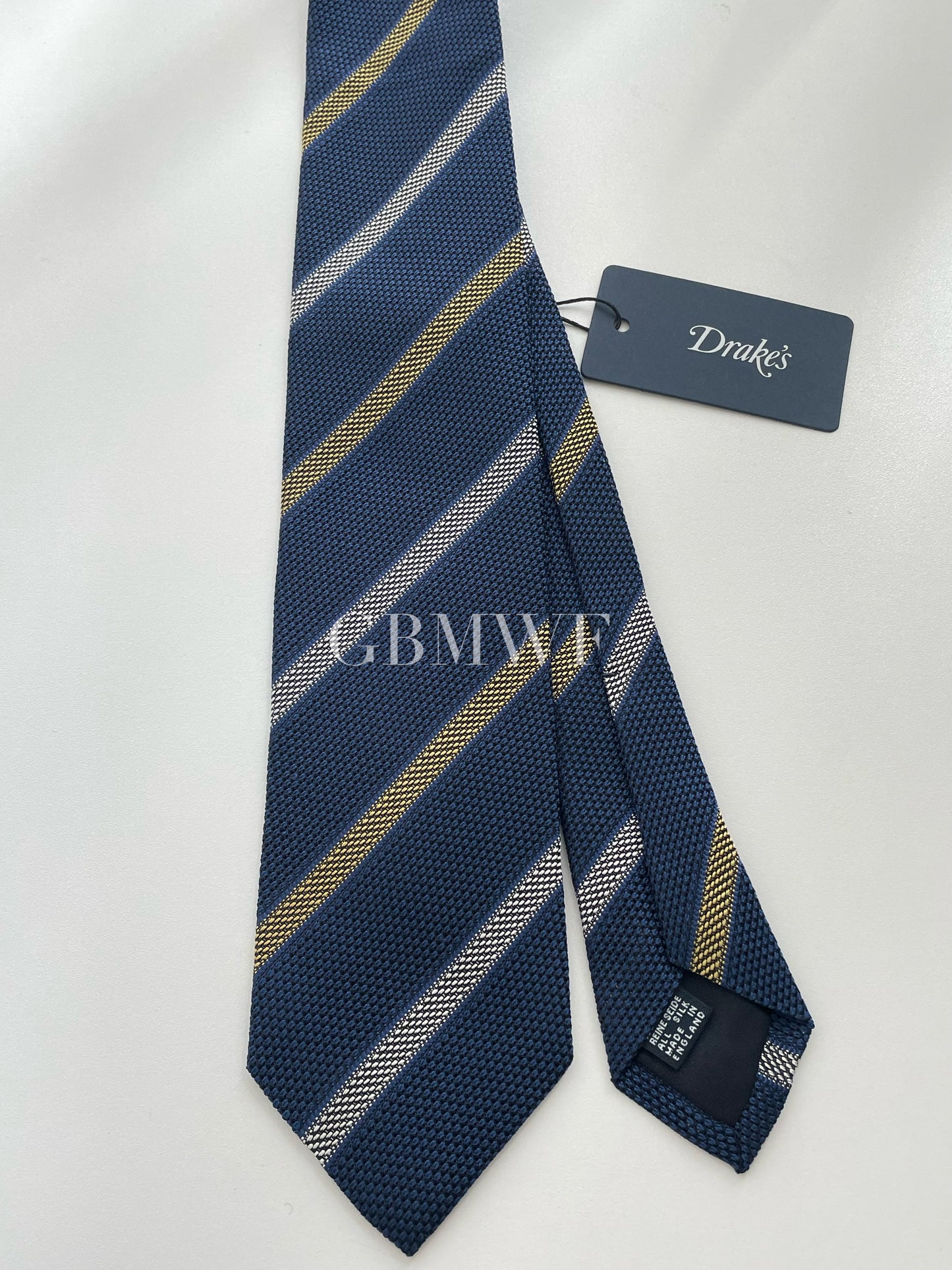 Drakes Handmade Striped Tipped Silk Tie With Tag