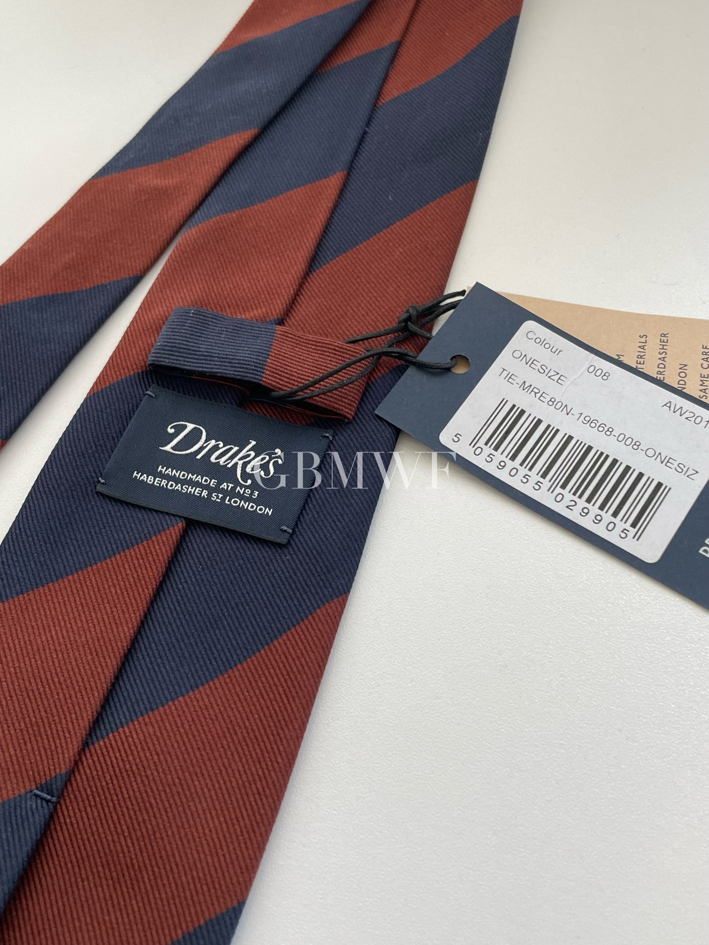 Drakes Handmade Striped Tipped Silk Tie With Tag