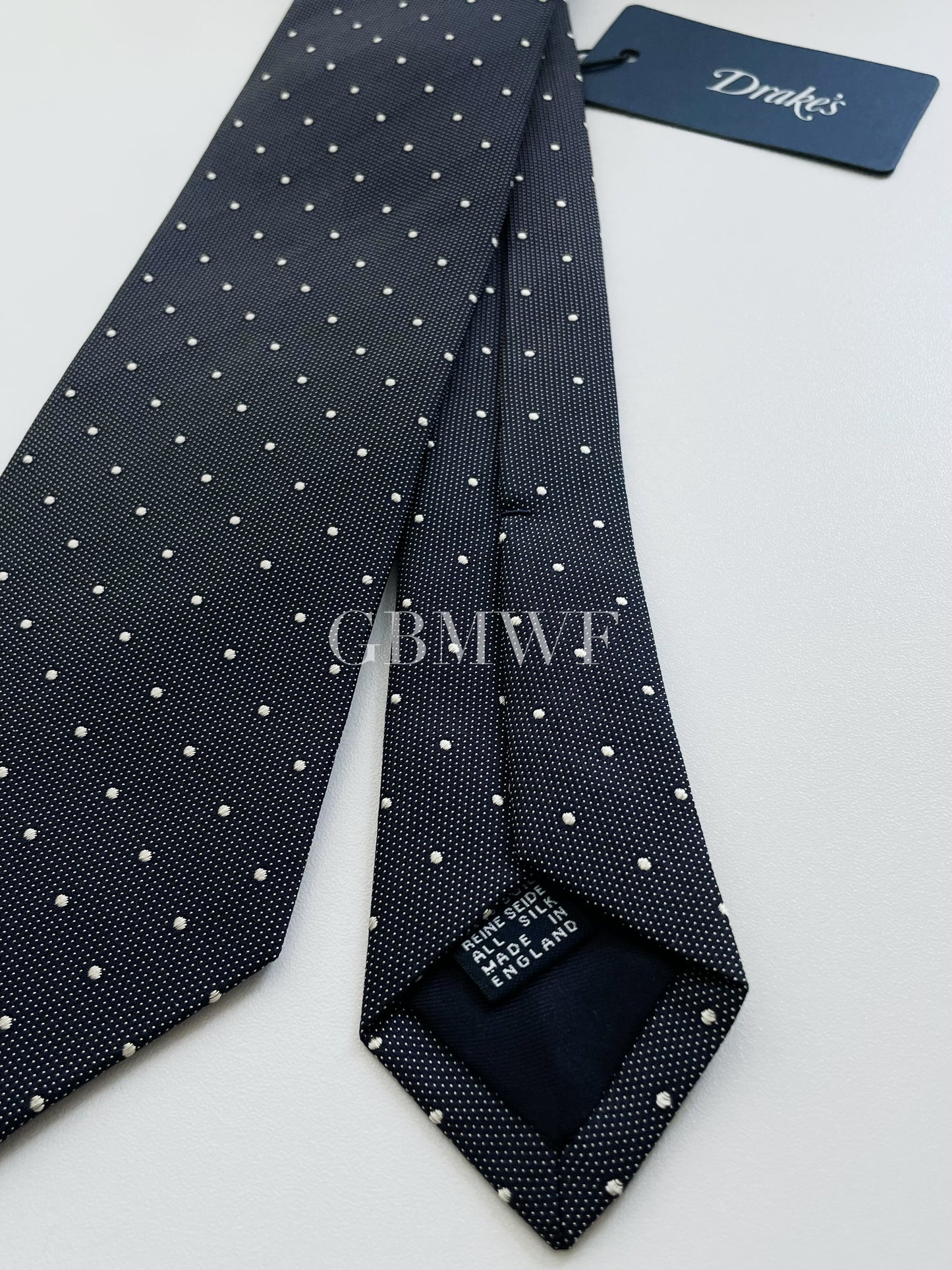 Drakes Handmade Polka Dot Tipped Silk Tie With Tag